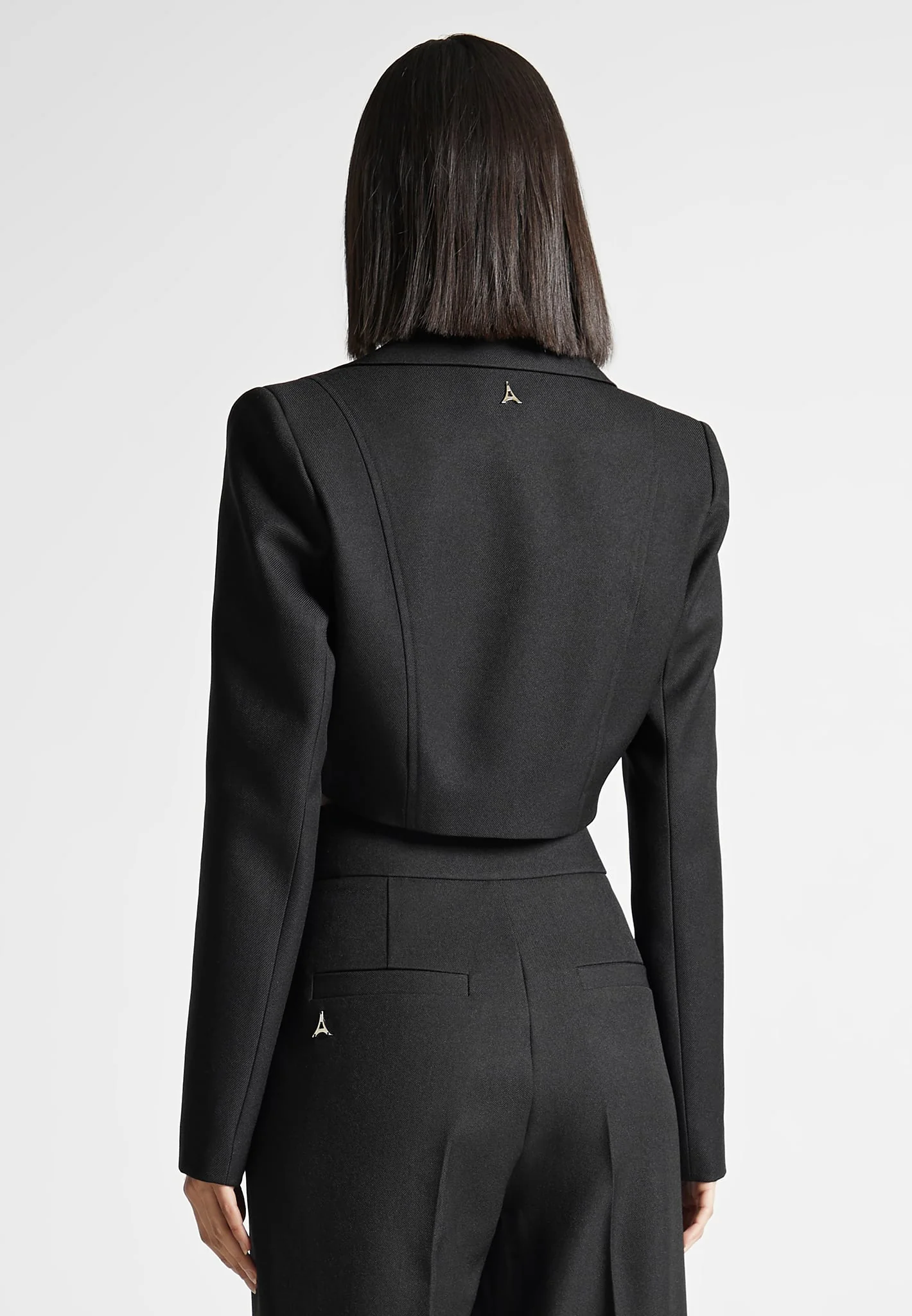 Dina - Asymmetric Tailored Cropped Blazer - Black - Image 4