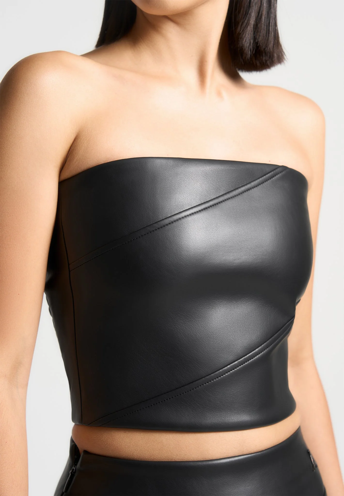 Bandeau Leather Corset Top - Black - Image 3