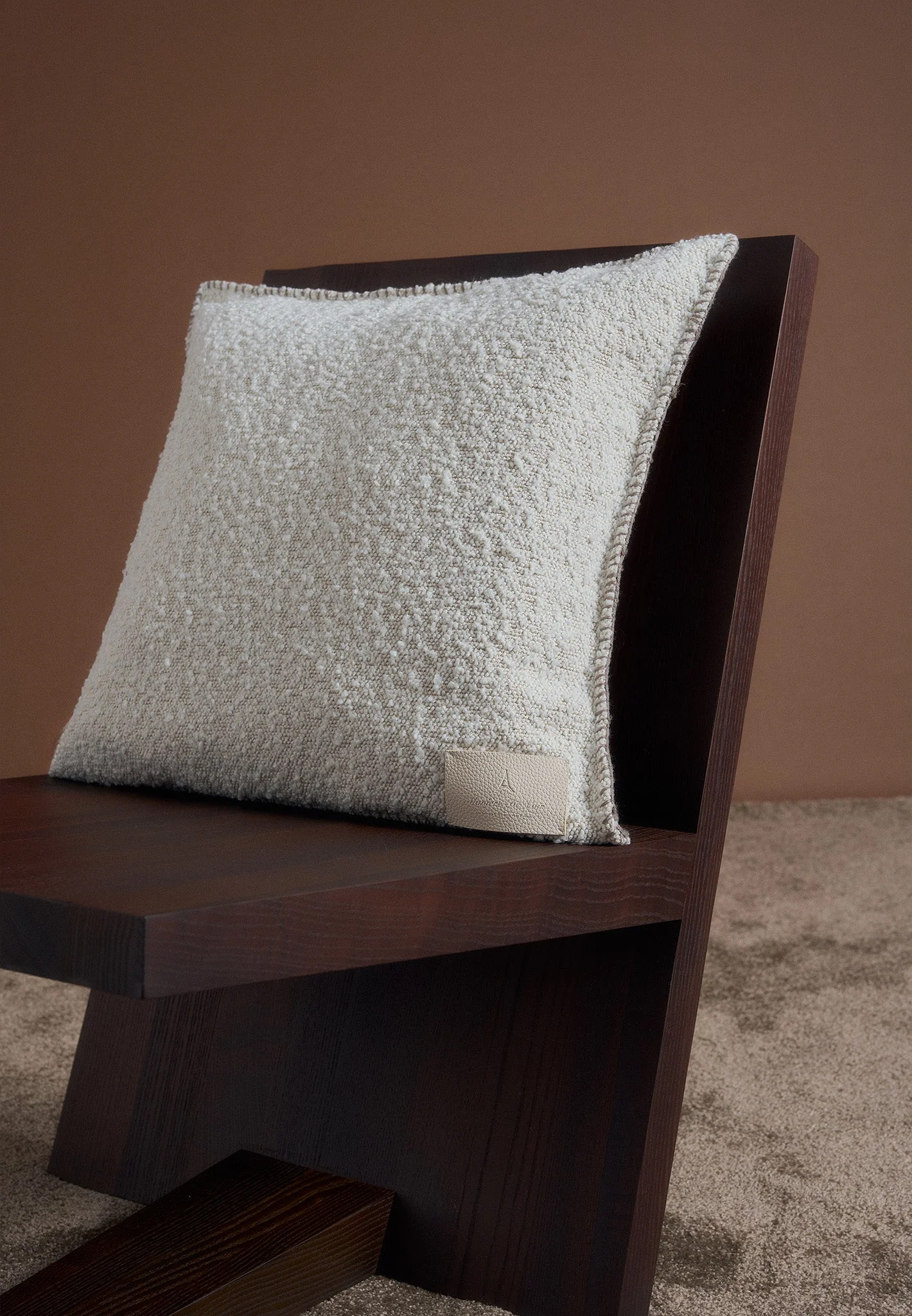 Boucle & Whipstitch Reversible Cushion - Brown/Cream - Image 3