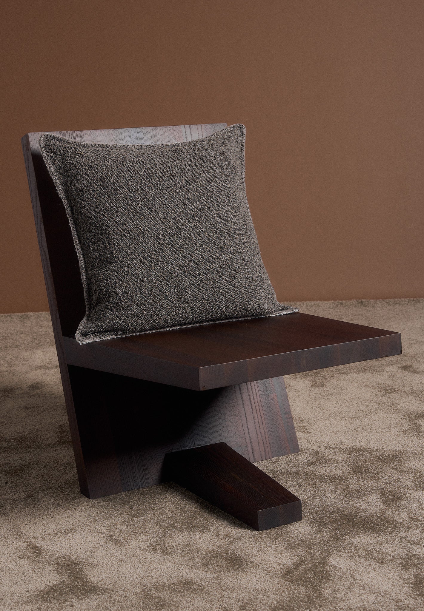 Boucle & Whipstitch Reversible Cushion - Brown/Cream - Image 4