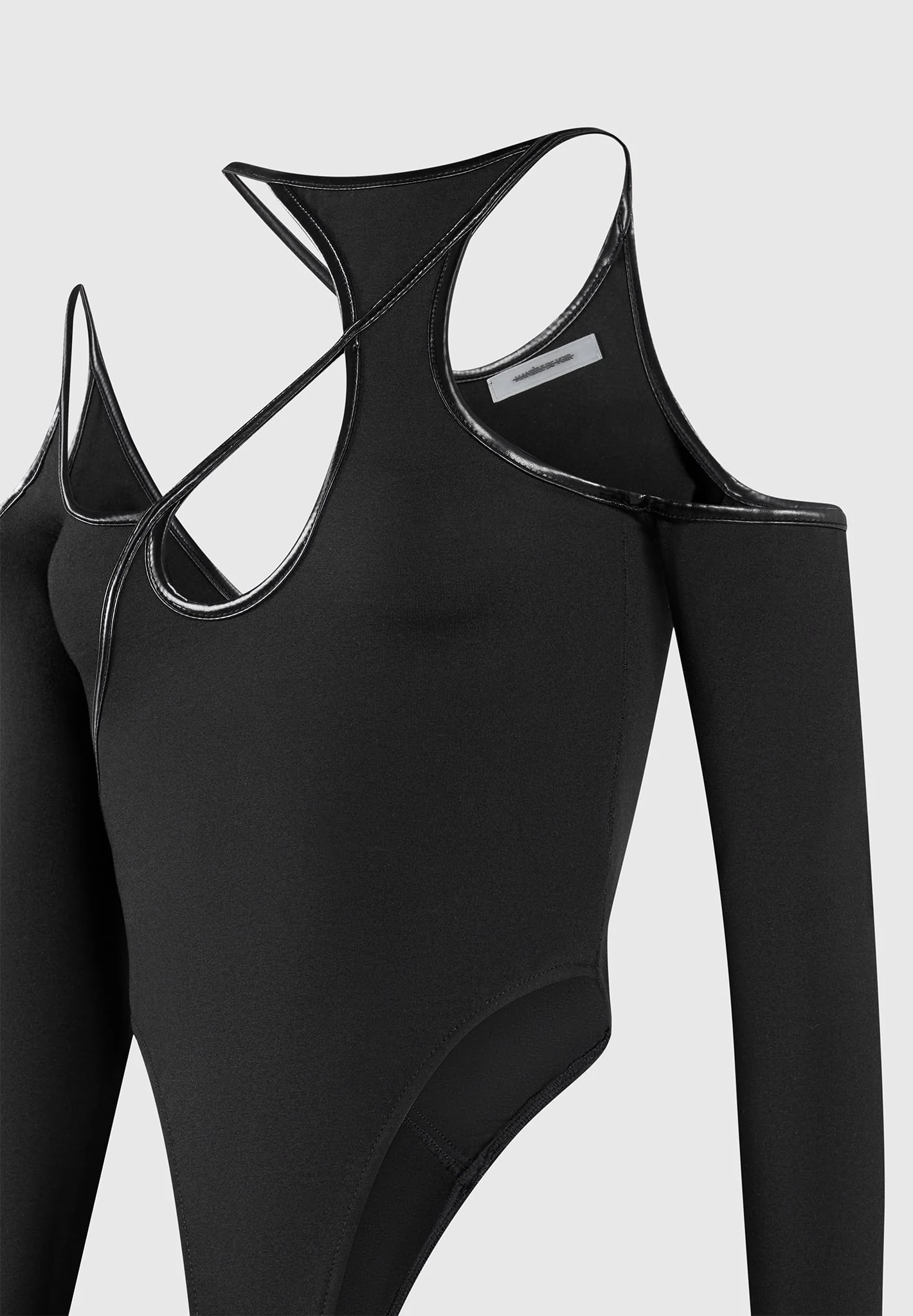 Contrast Asymmetric Bodysuit - Black - Image 8