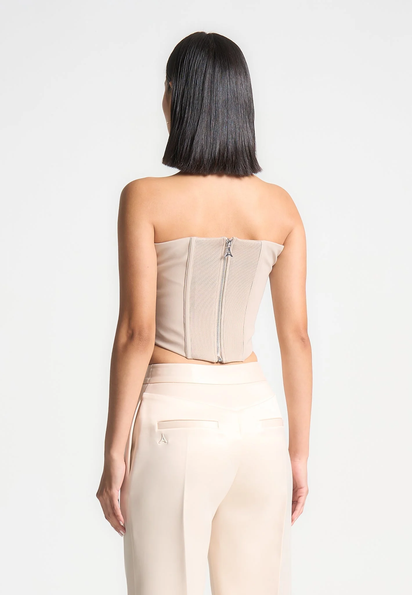 Cora - Satin Pintuck Bandeau Corset Top - Champagne - Image 4