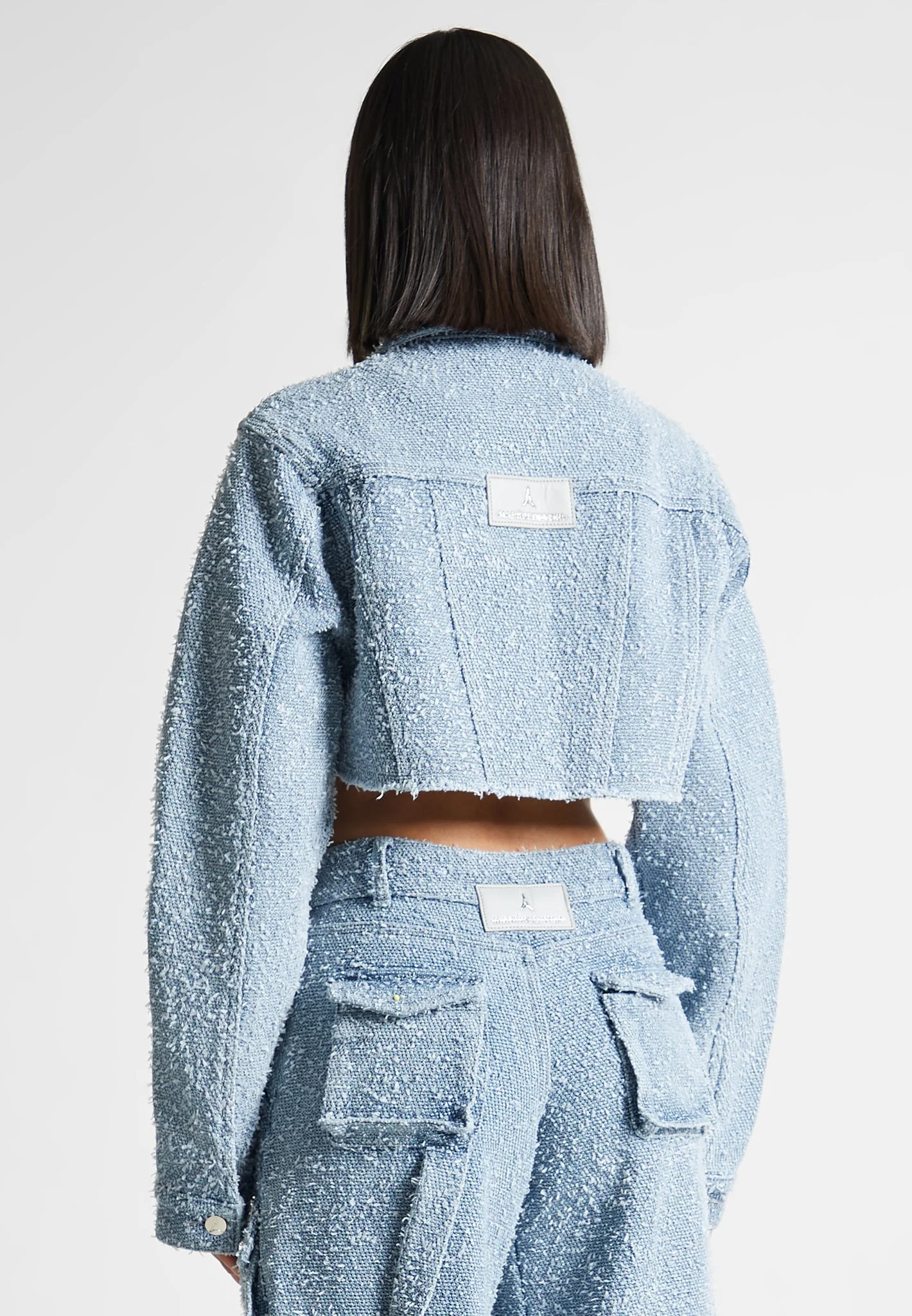 Catherine - Cropped Boucle Denim Jacket - Mid Blue - Image 4