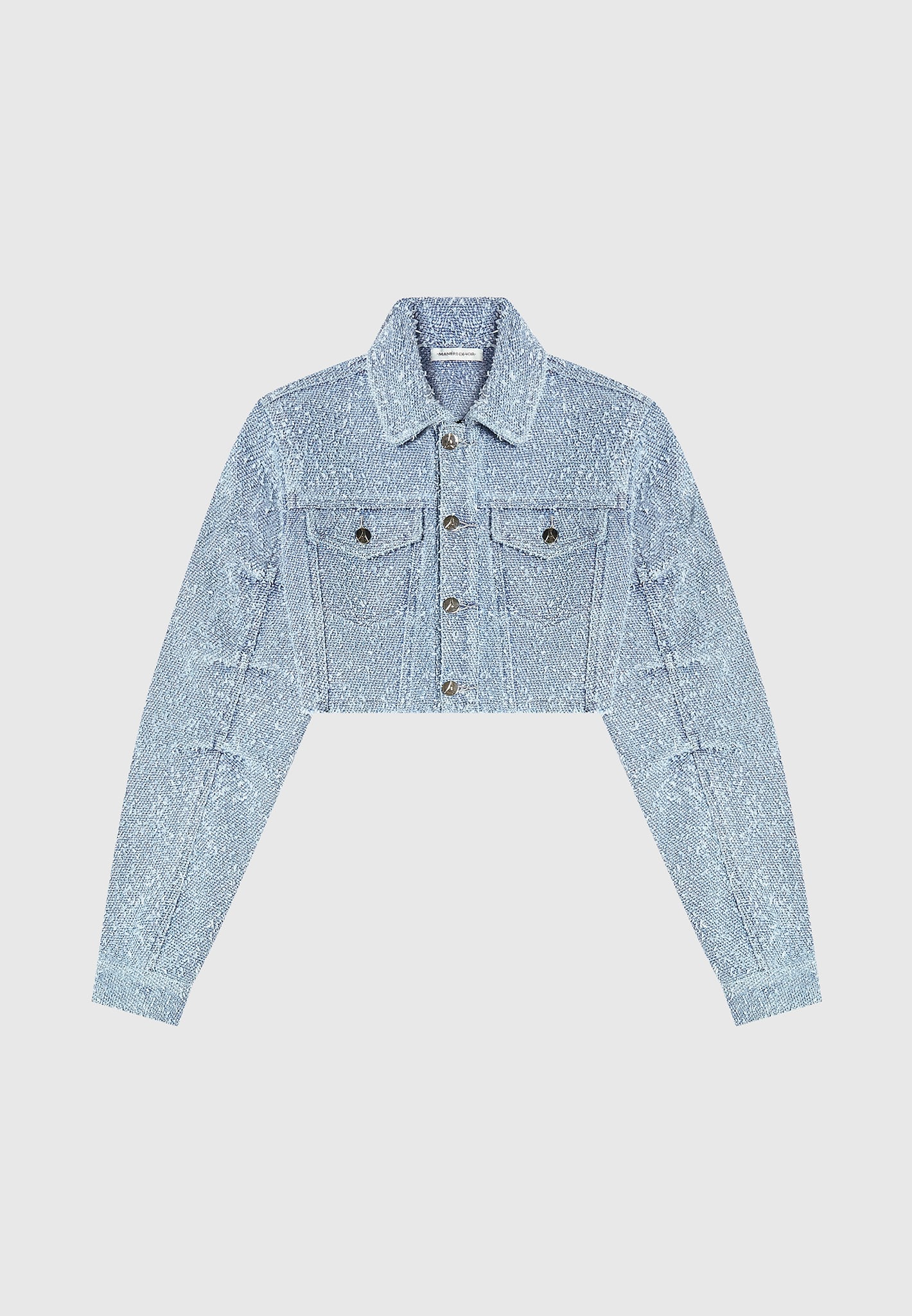Catherine - Cropped Boucle Denim Jacket - Mid Blue - Image 5