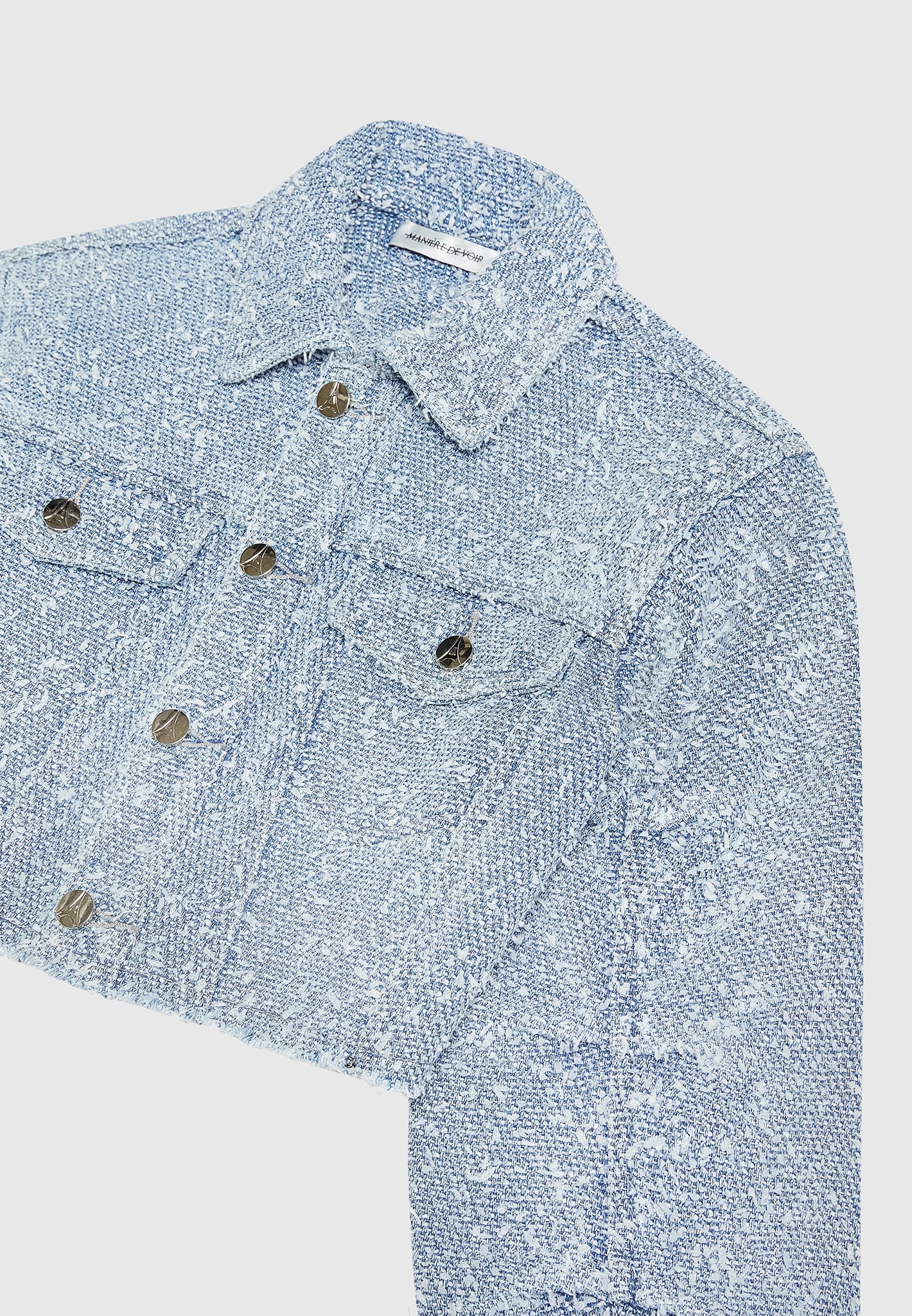 Catherine - Cropped Boucle Denim Jacket - Mid Blue - Image 6