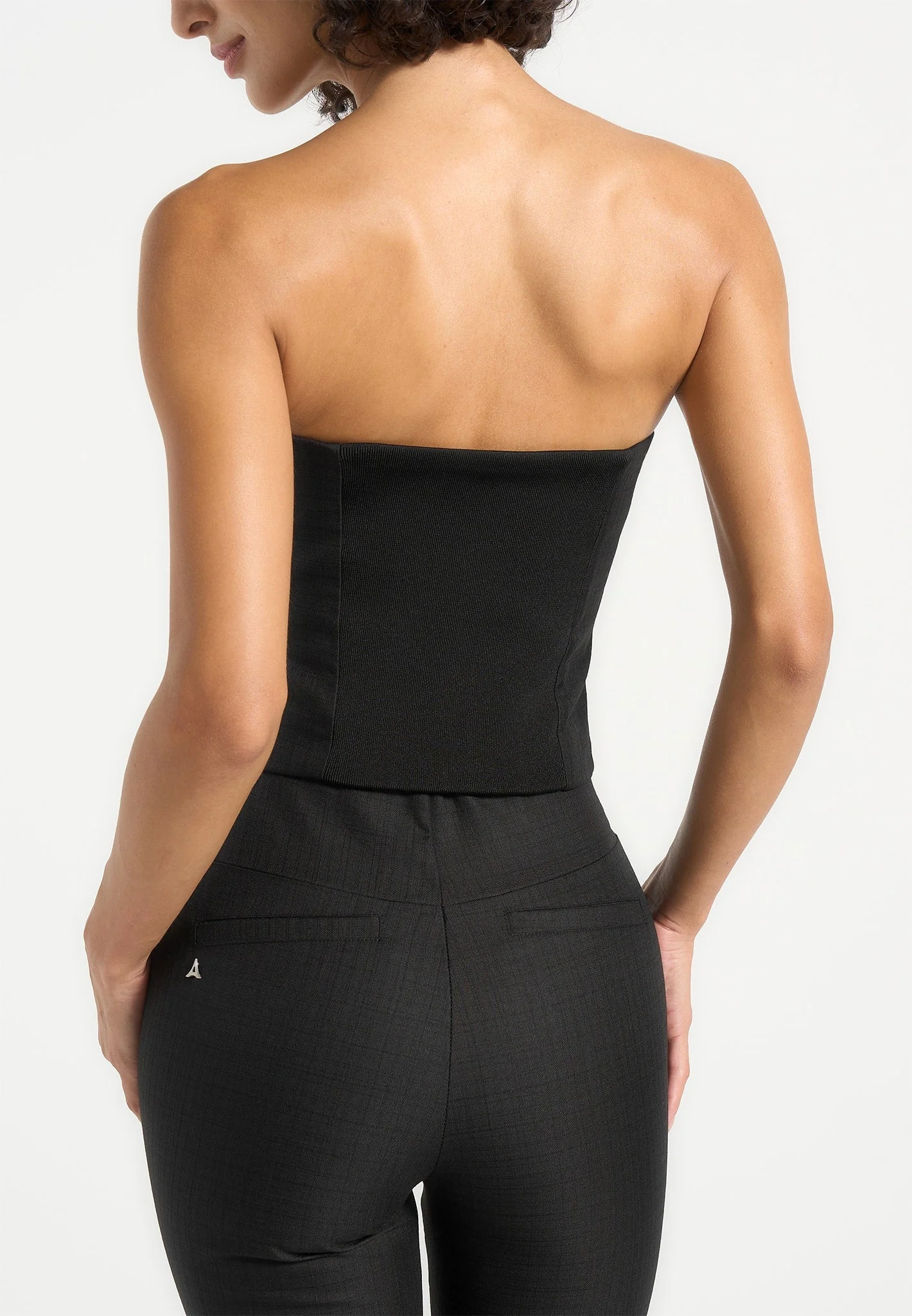 Lise - Cropped Tailored Blazer & Button Detail Bandeau - Black - Image 5