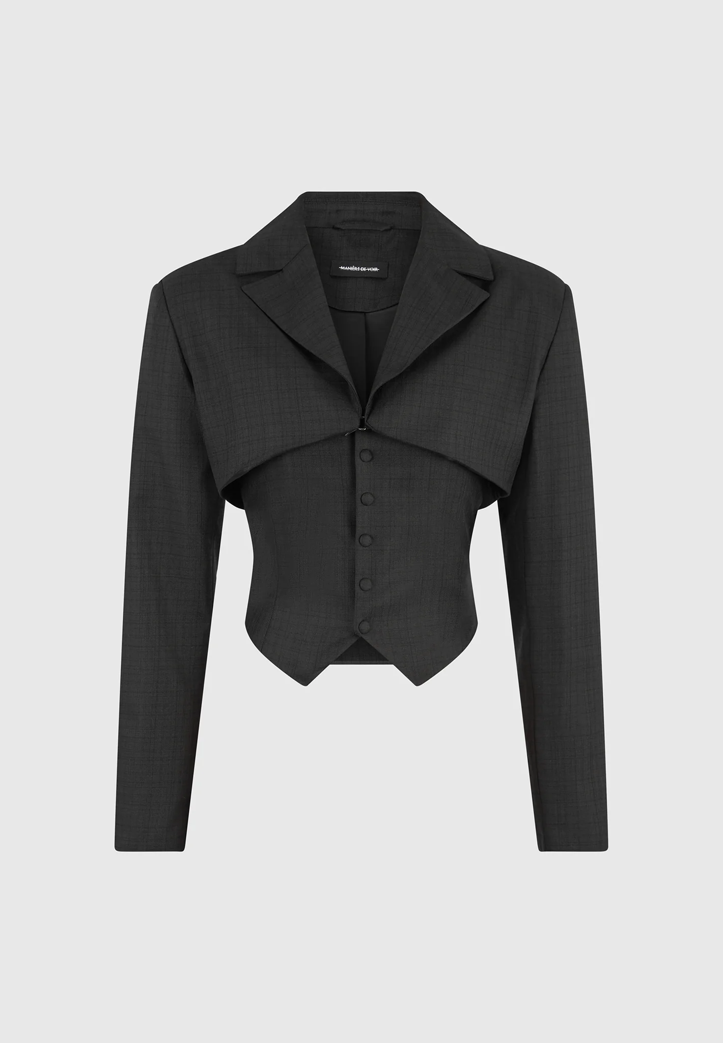 Lise - Cropped Tailored Blazer & Button Detail Bandeau - Black - Image 7