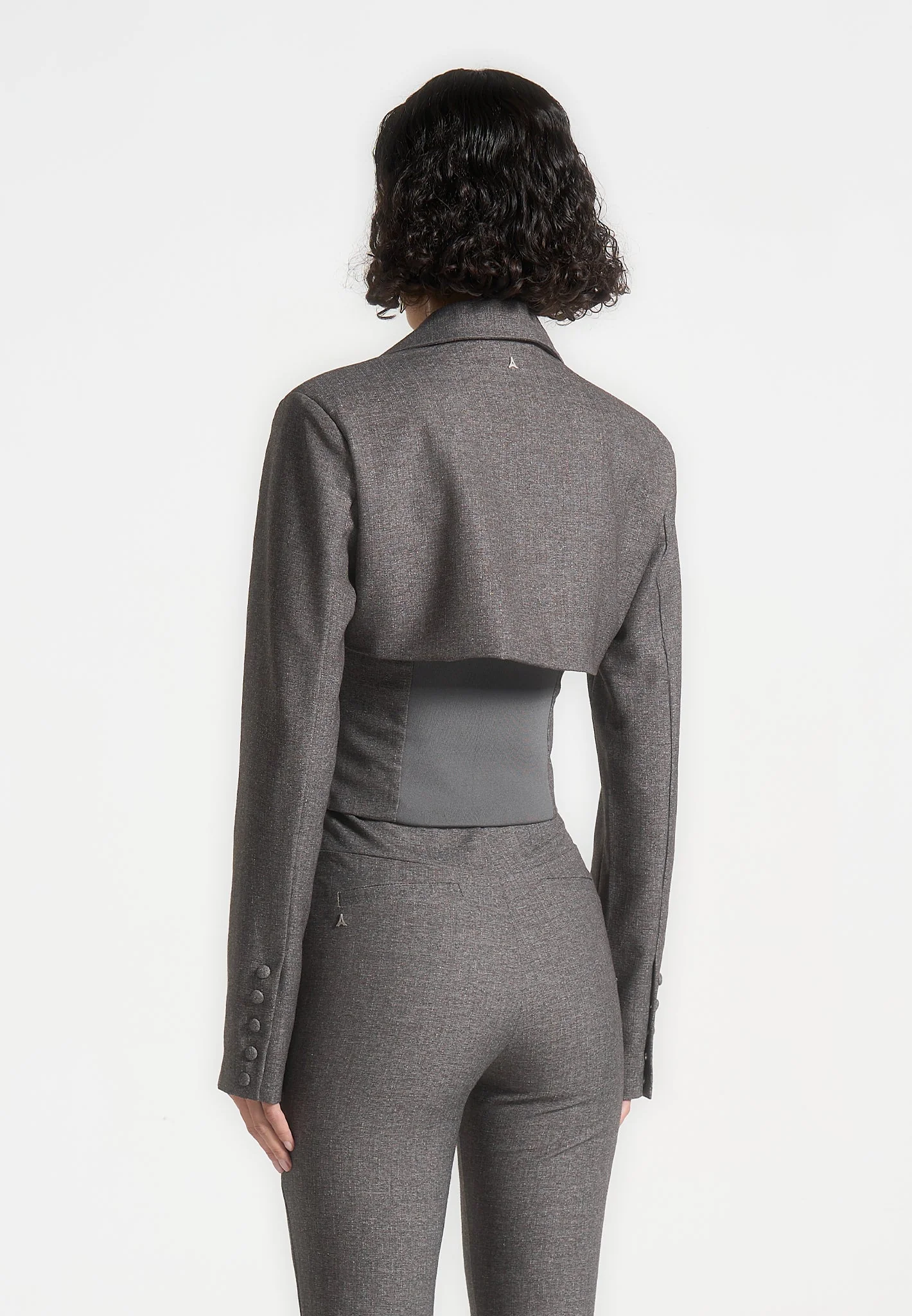 Lise - Cropped Tailored Blazer & Button Detail Bandeau - Dark Grey - Image 7