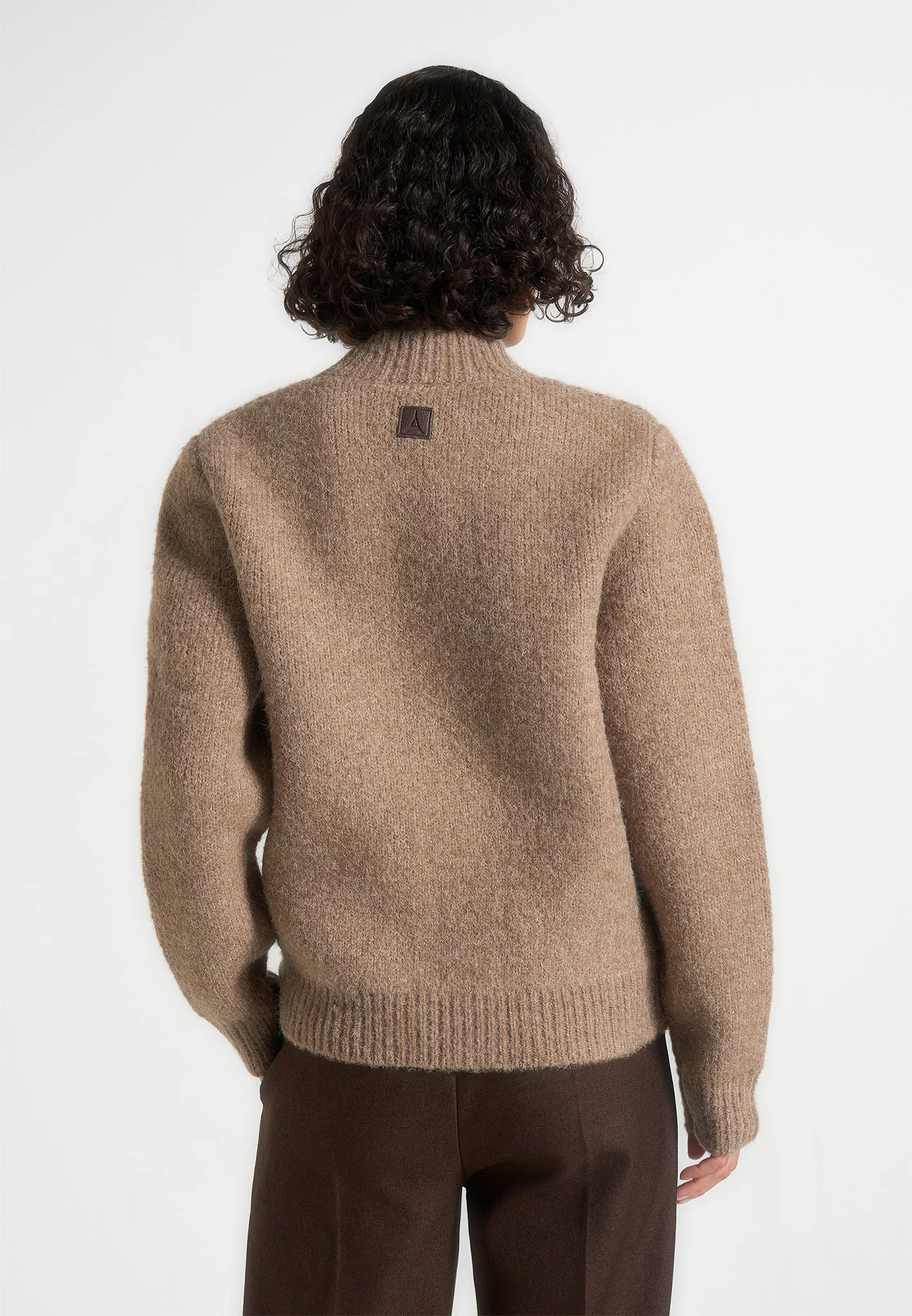 Dani - Unisex Asymmetric Brushed Wool Knit Cardigan - Taupe - Image 7