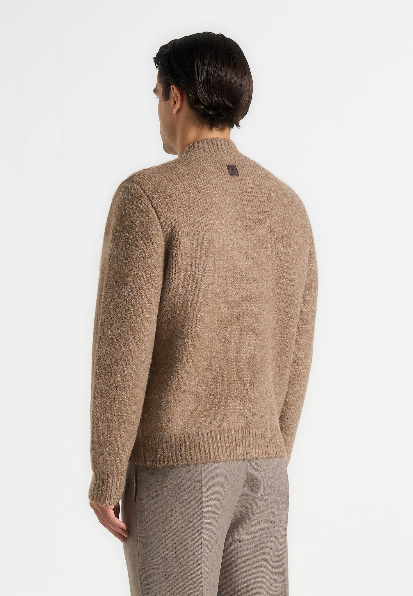 Dani - Unisex Asymmetric Brushed Wool Knit Cardigan - Taupe - Image 8