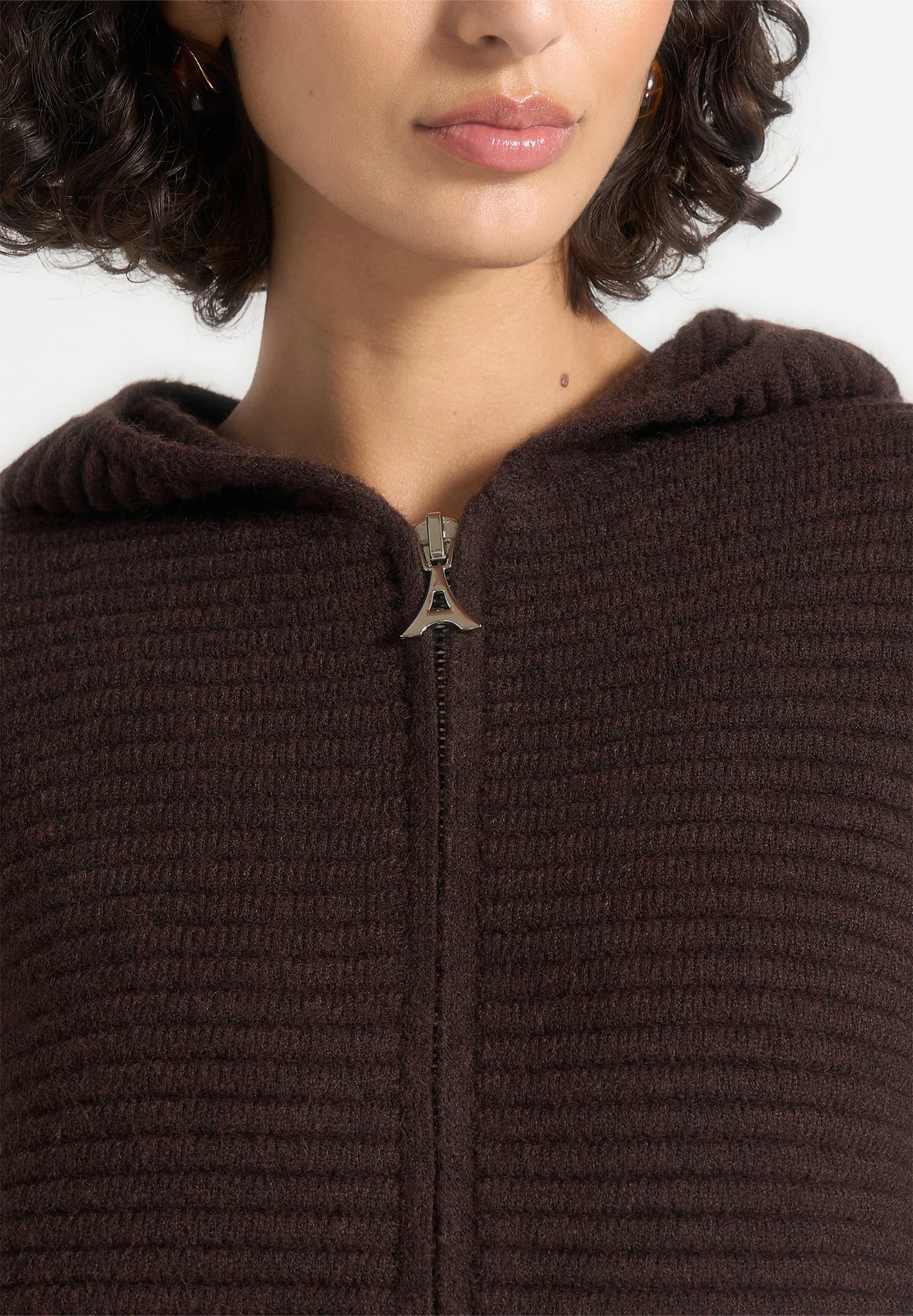 Eden - Unisex Ribbed Knit Zip Up Hoodie - Brown - Image 7