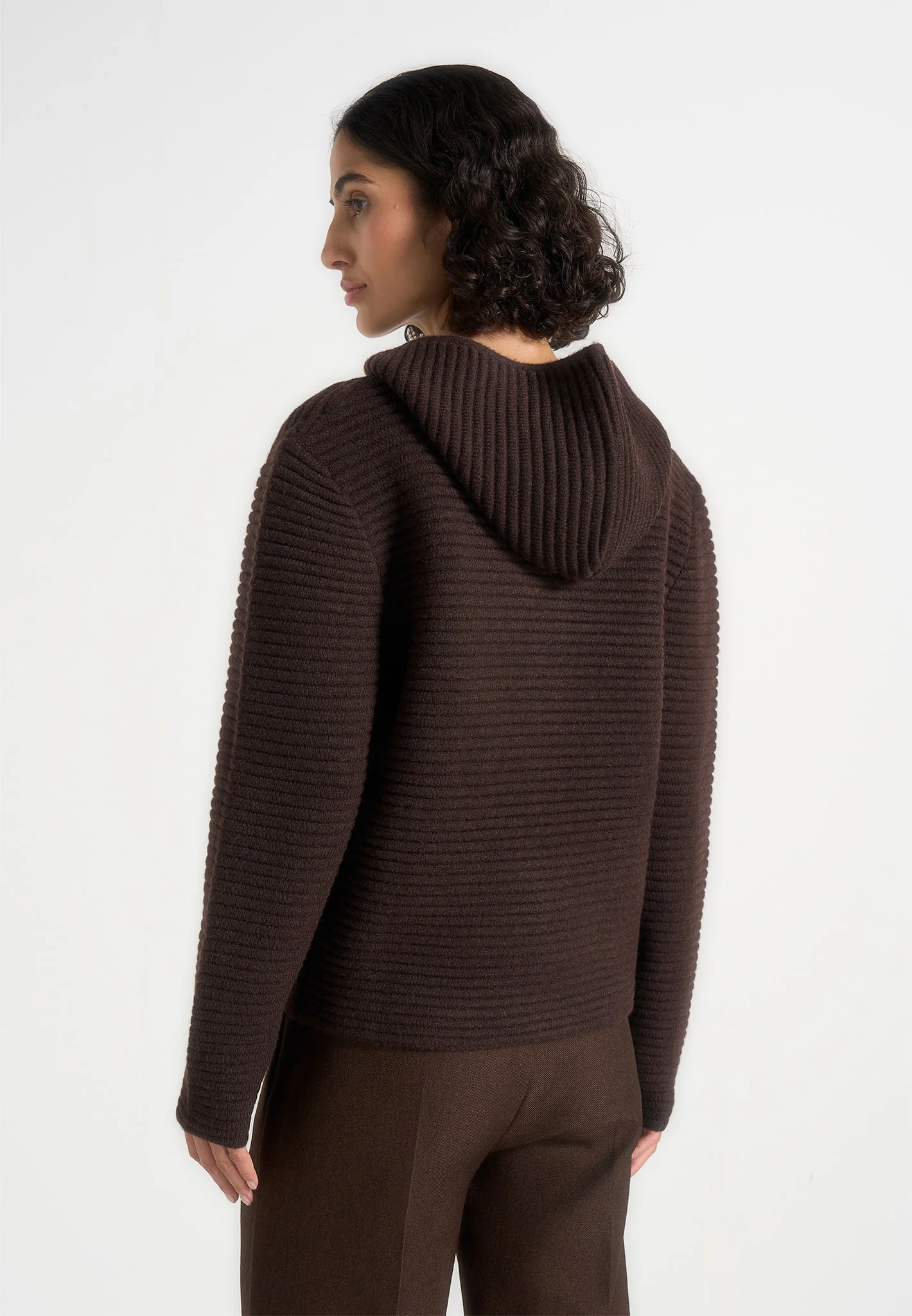 Eden - Unisex Ribbed Knit Zip Up Hoodie - Brown - Image 9