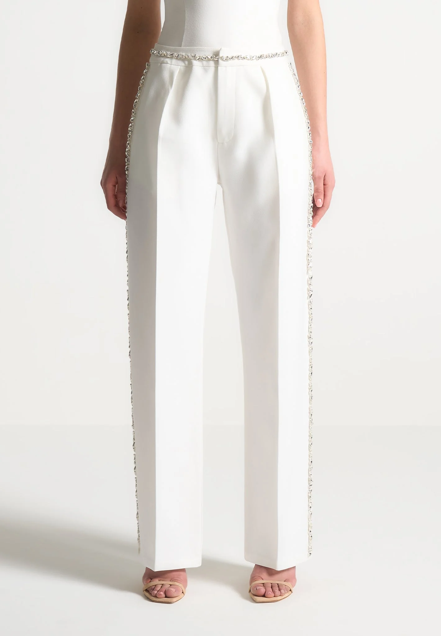 Patricia - Embellished Tailored Trousers - White - Image 3