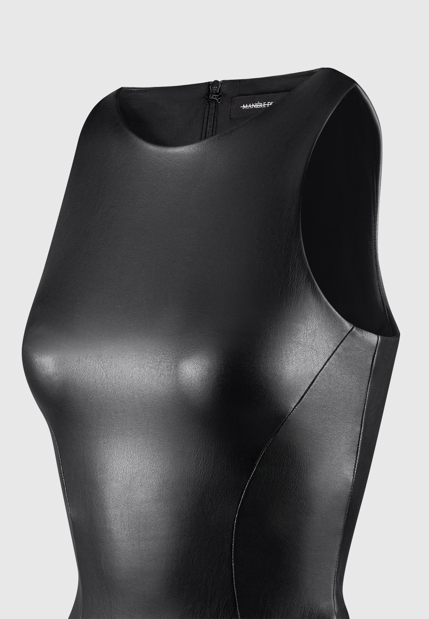 Josie - Leather Racer Neck Bodysuit - Black - Image 5