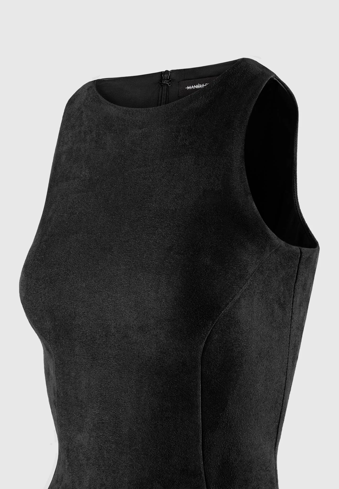 Adele - Suede Racer Neck Bodysuit - Black - Image 5