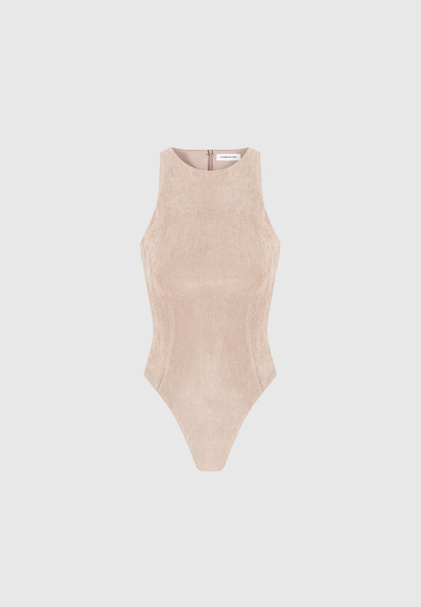 Adele - Suede Racer Neck Bodysuit - Taupe - Image 4