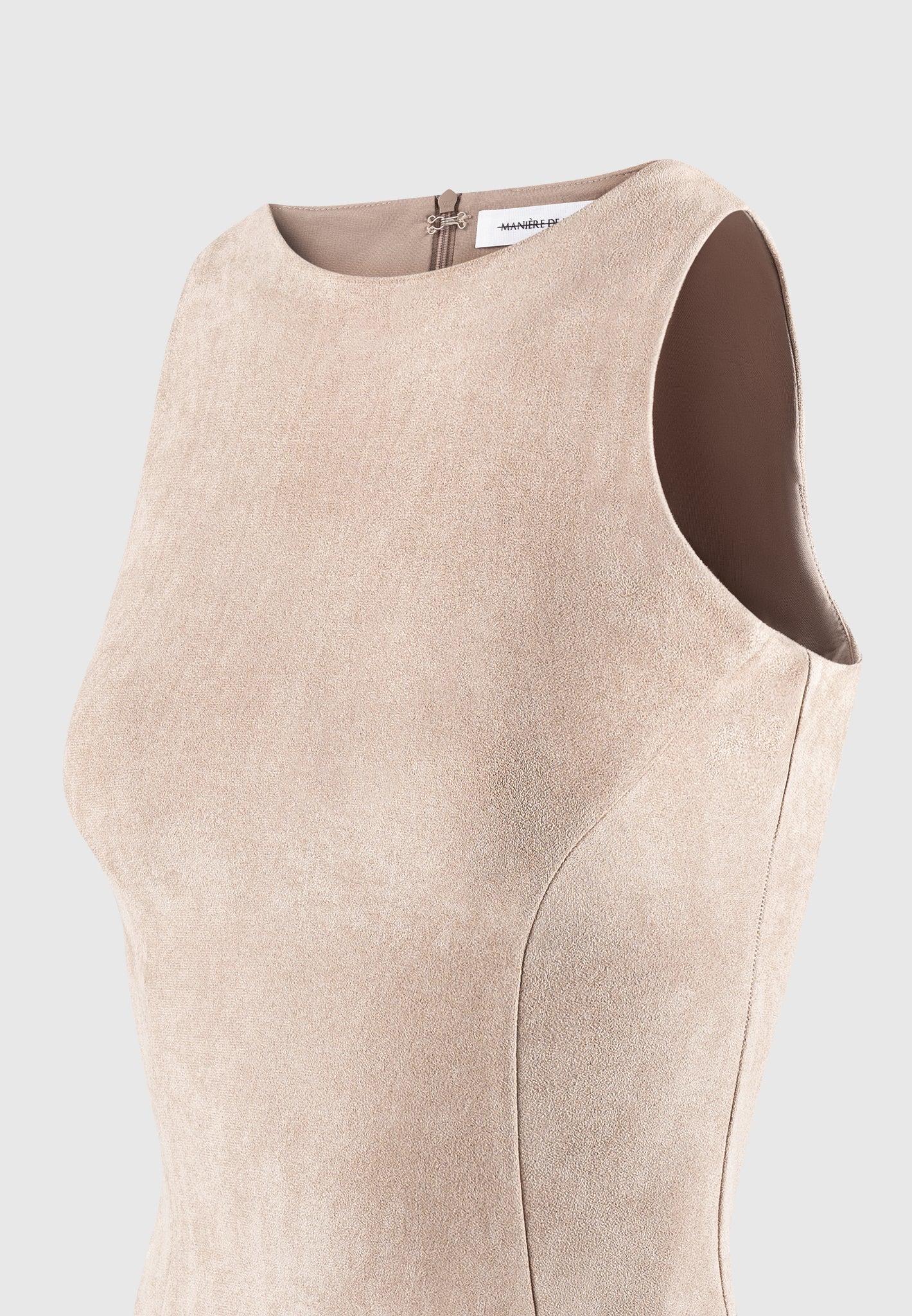 Adele - Suede Racer Neck Bodysuit - Taupe - Image 5