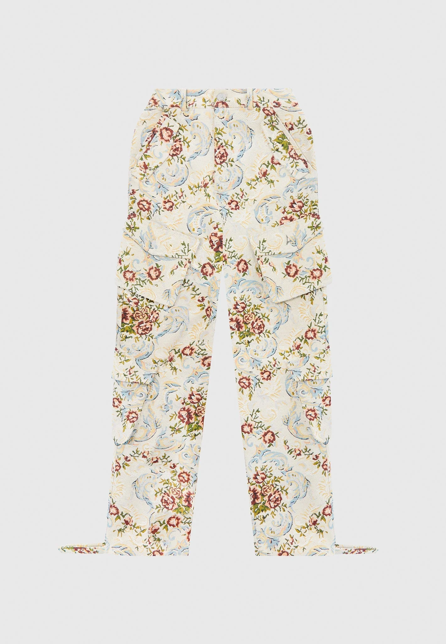 Anne - Floral Jacquard High Waisted Cargo Pants - Beige - Image 5