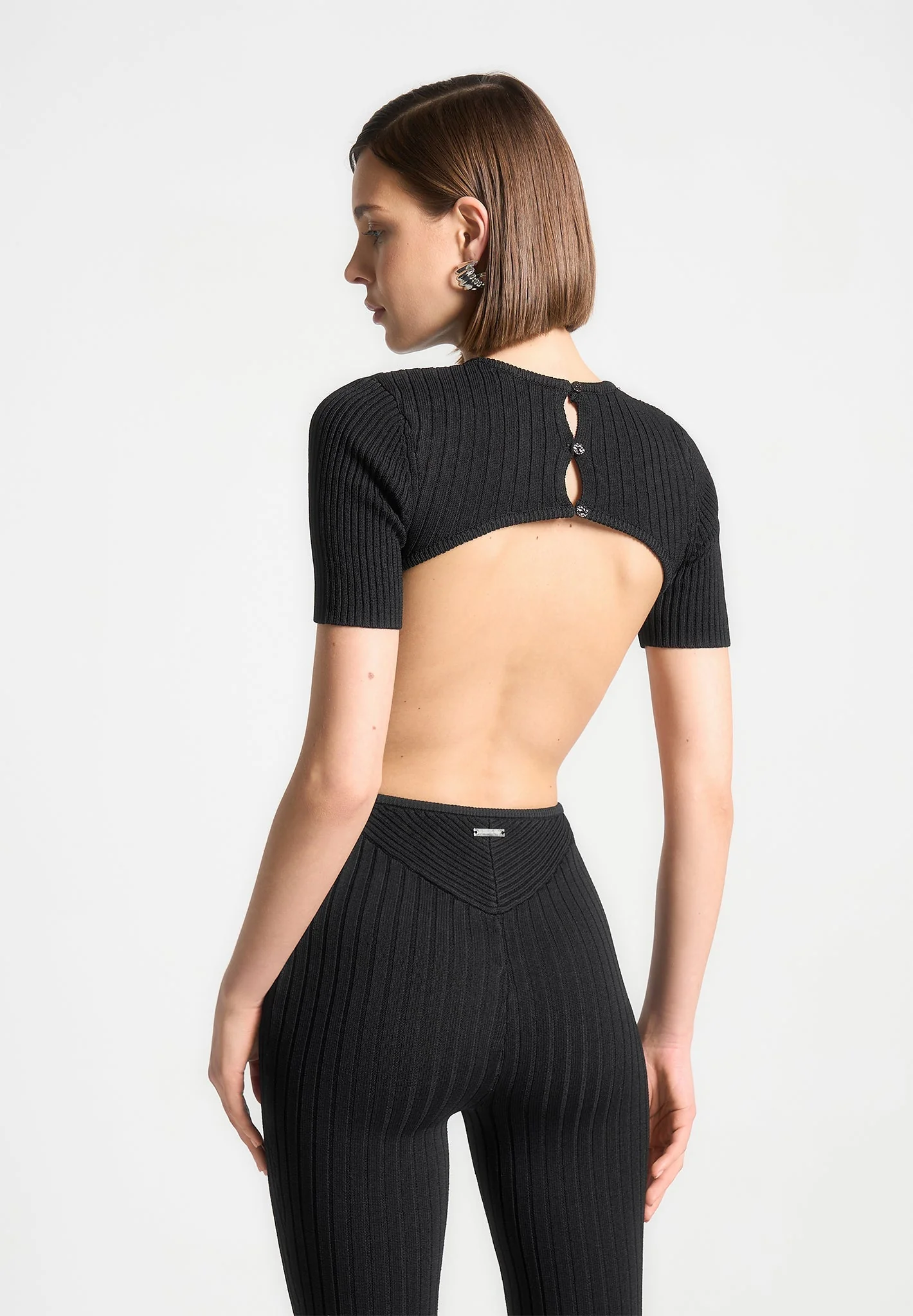 Knitted Backless Jumpsuit - Black - Image 4