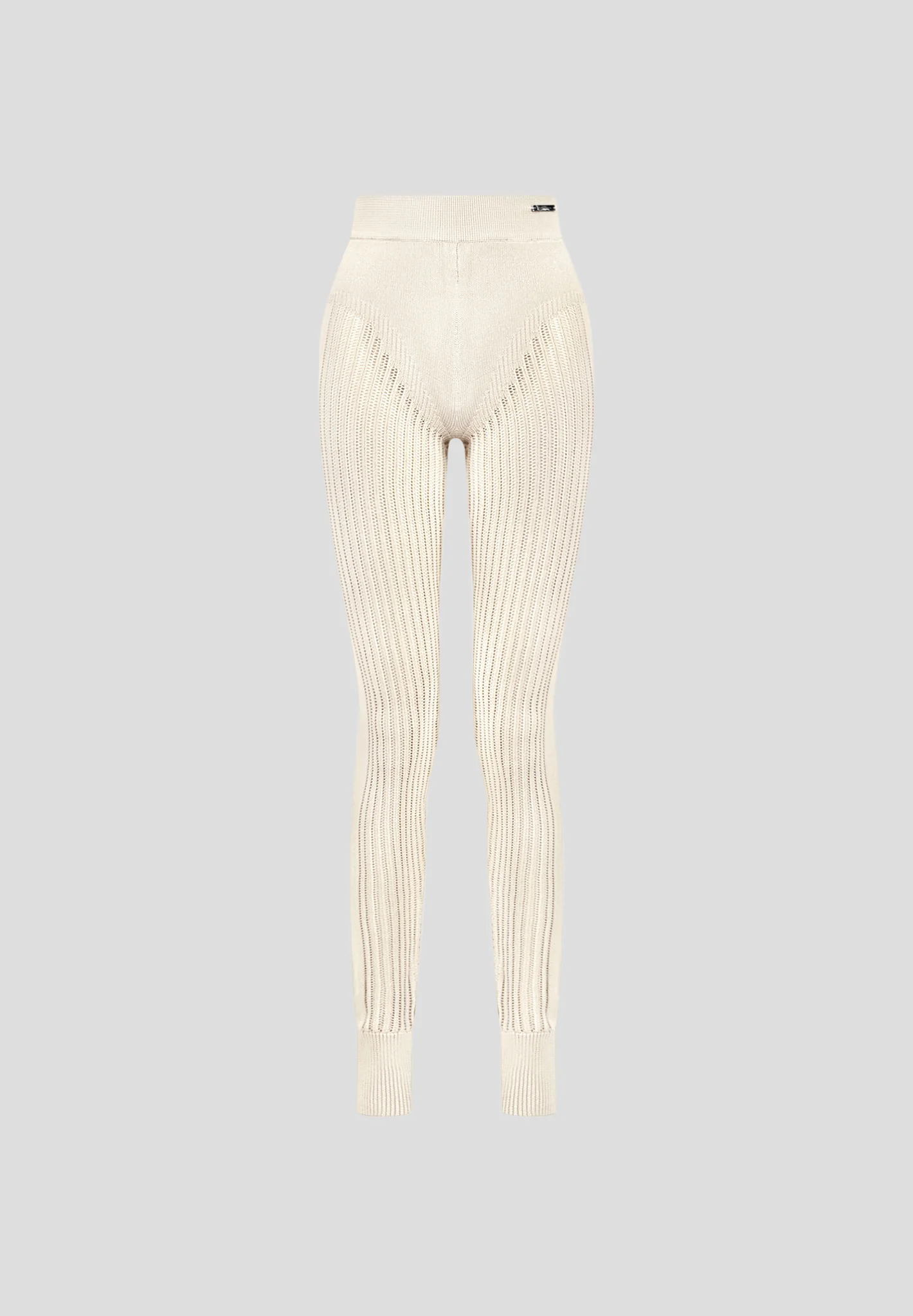 Knitted High Waisted Leggings - Beige - Image 4