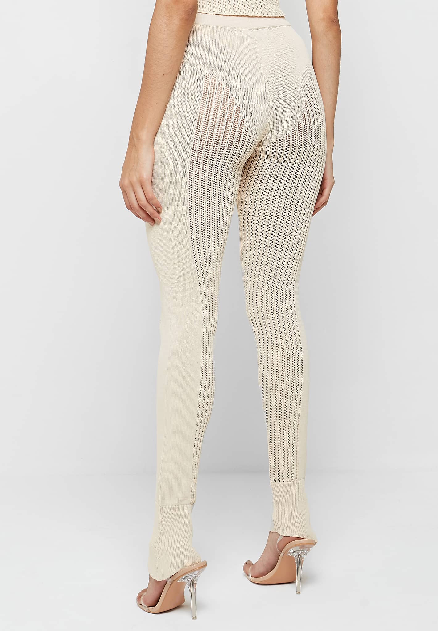 Knitted High Waisted Leggings - Beige - Image 6