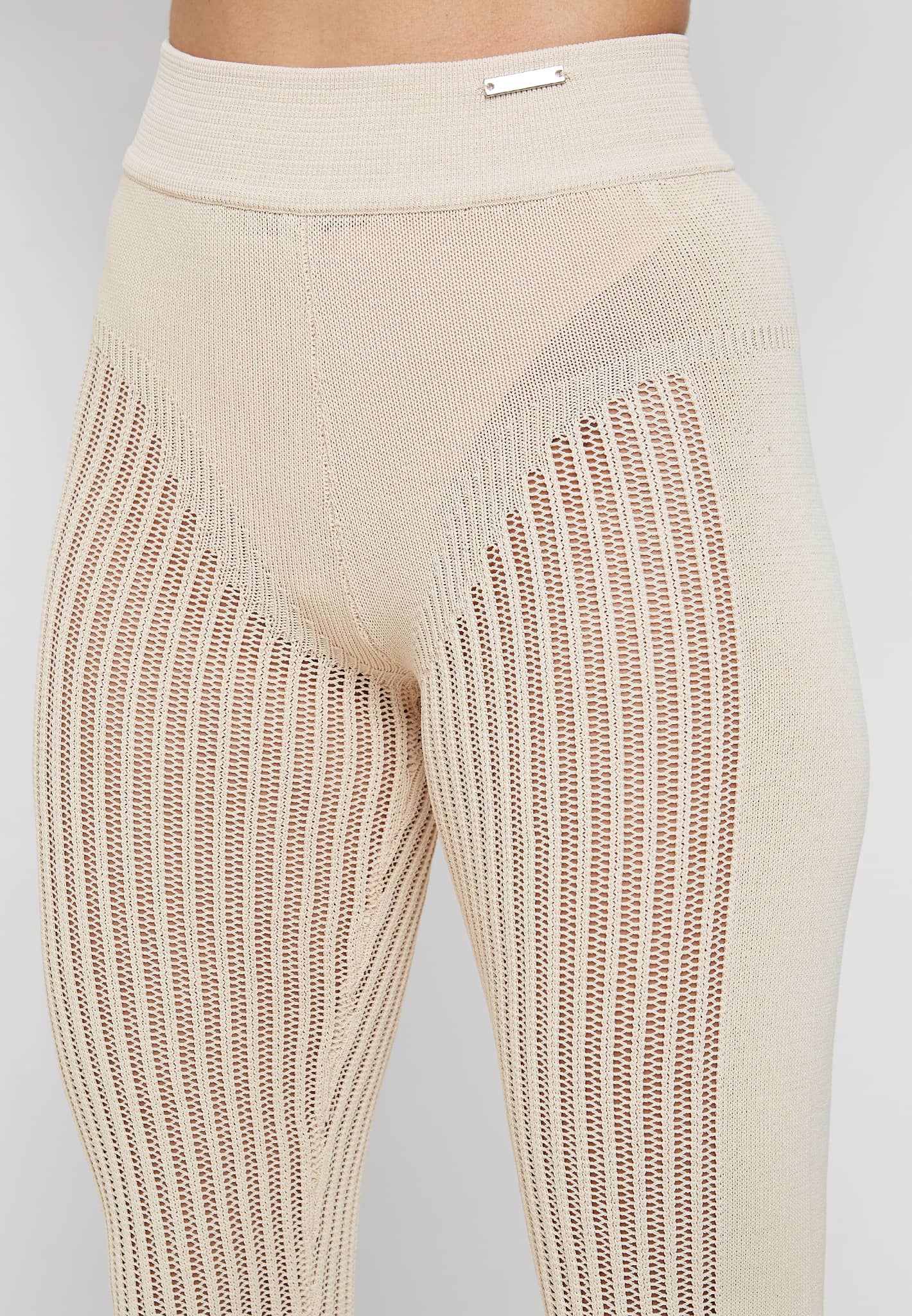 Knitted High Waisted Leggings - Beige - Image 7
