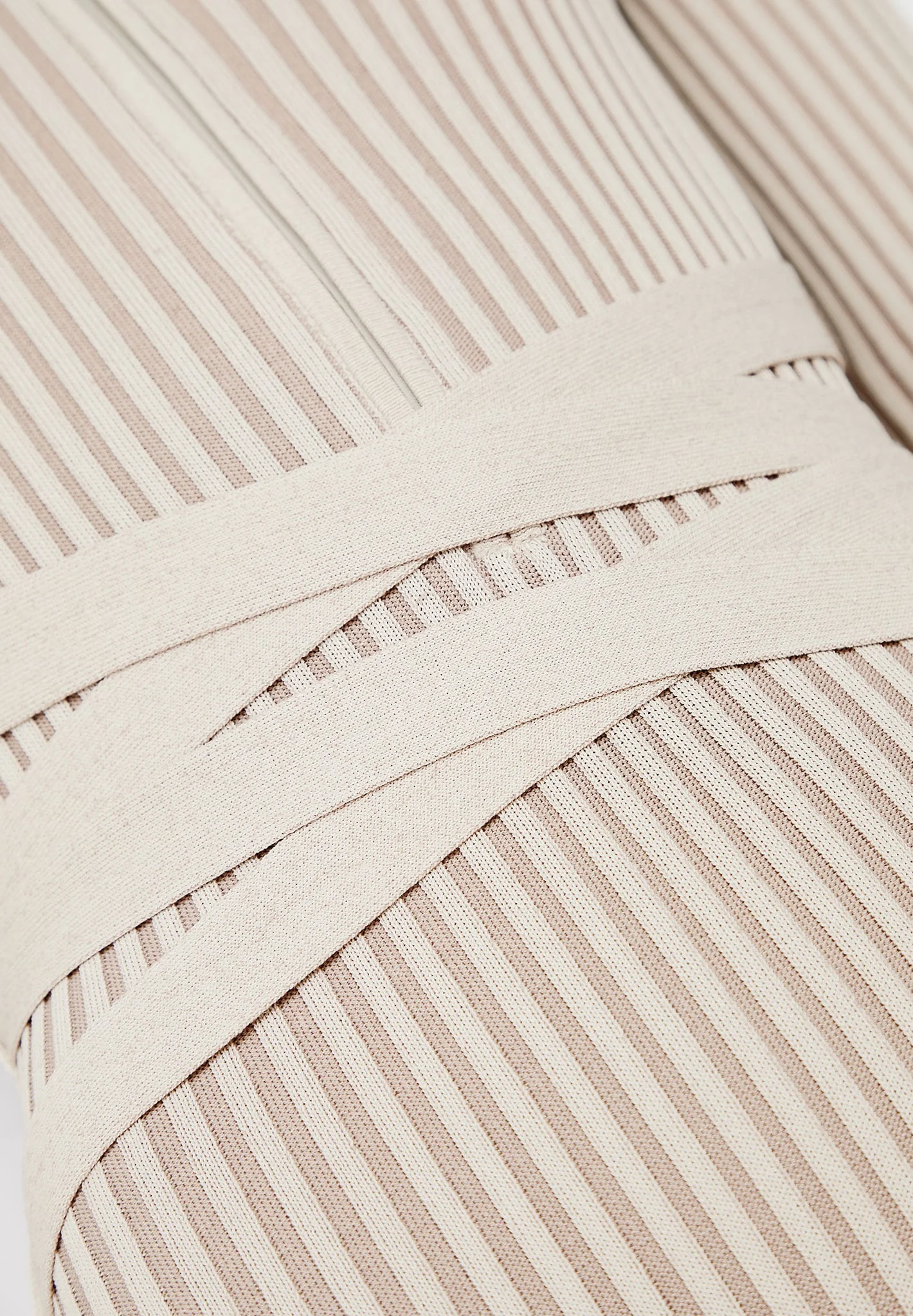 Knitted Two Tone Jumpsuit with Belt - Beige/Taupe - Image 5