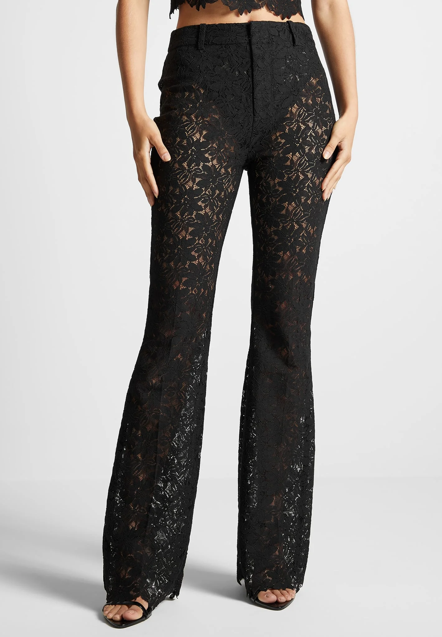 Lace Fit and Flare Trousers - Black - Image 3