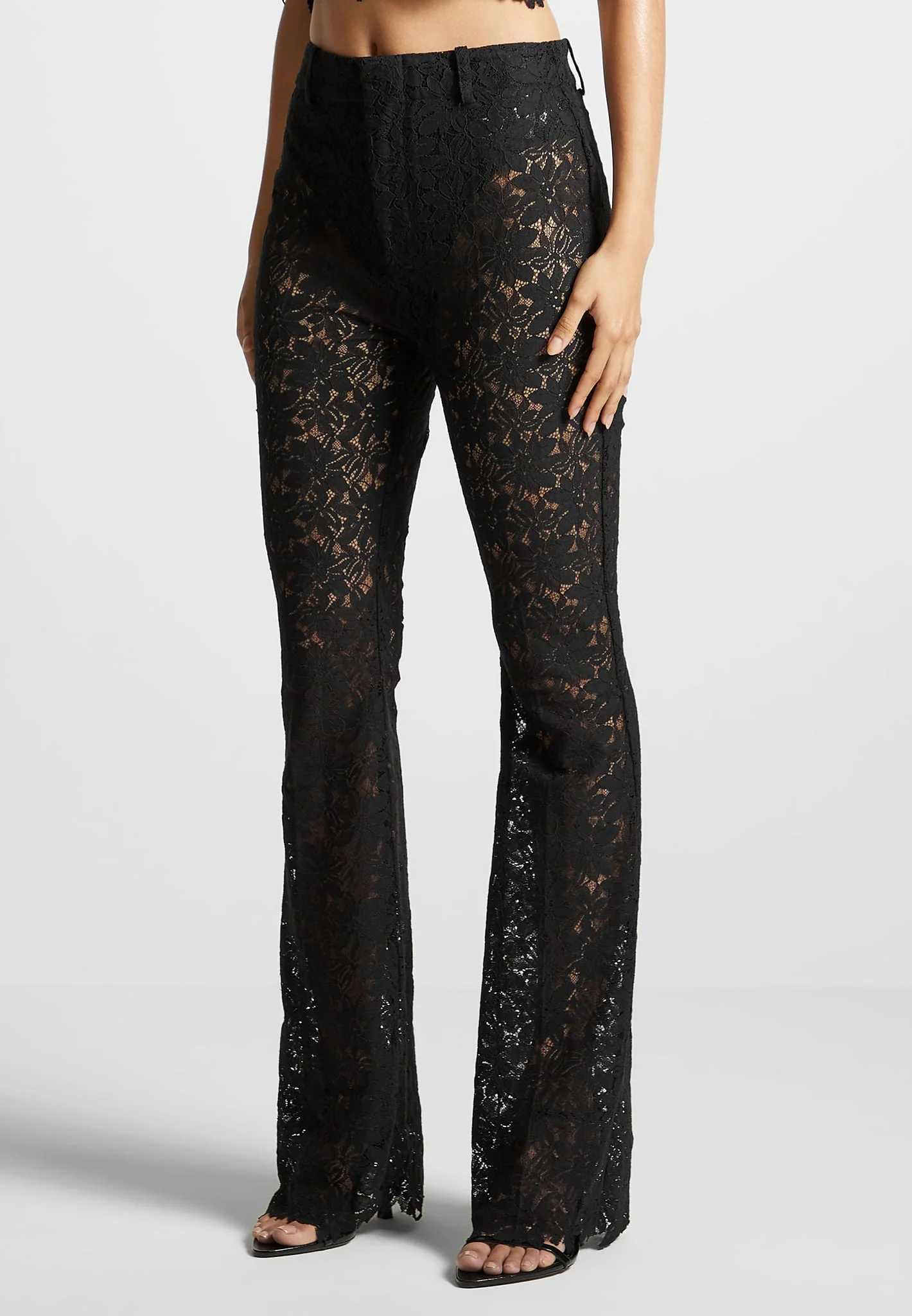 Lace Fit and Flare Trousers - Black - Image 4