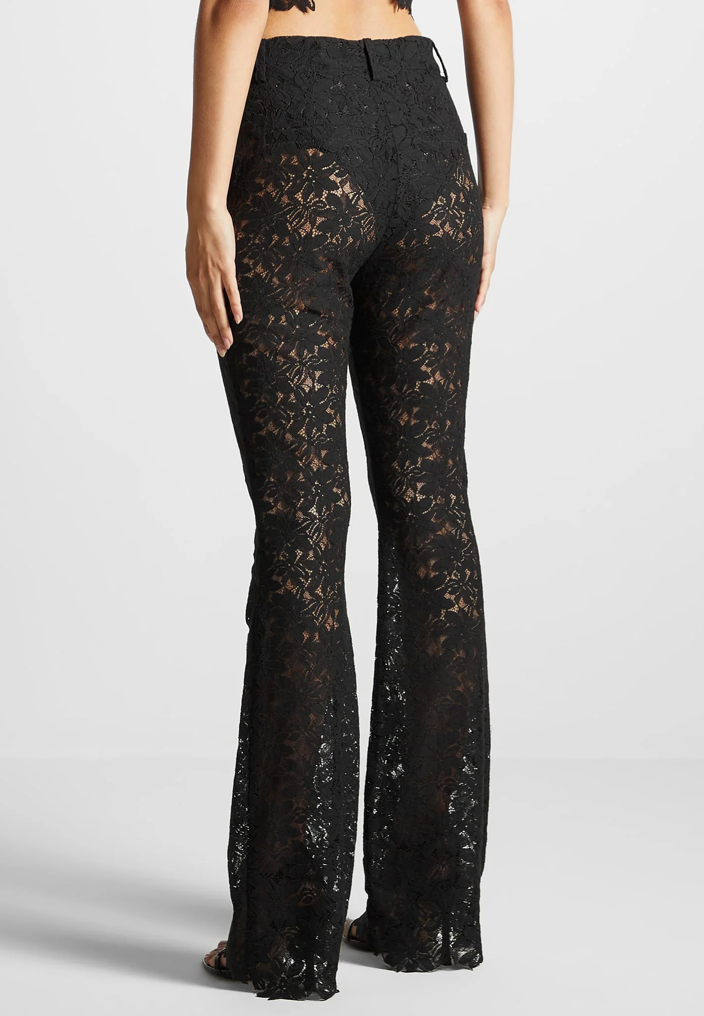 Lace Fit and Flare Trousers - Black - Image 5