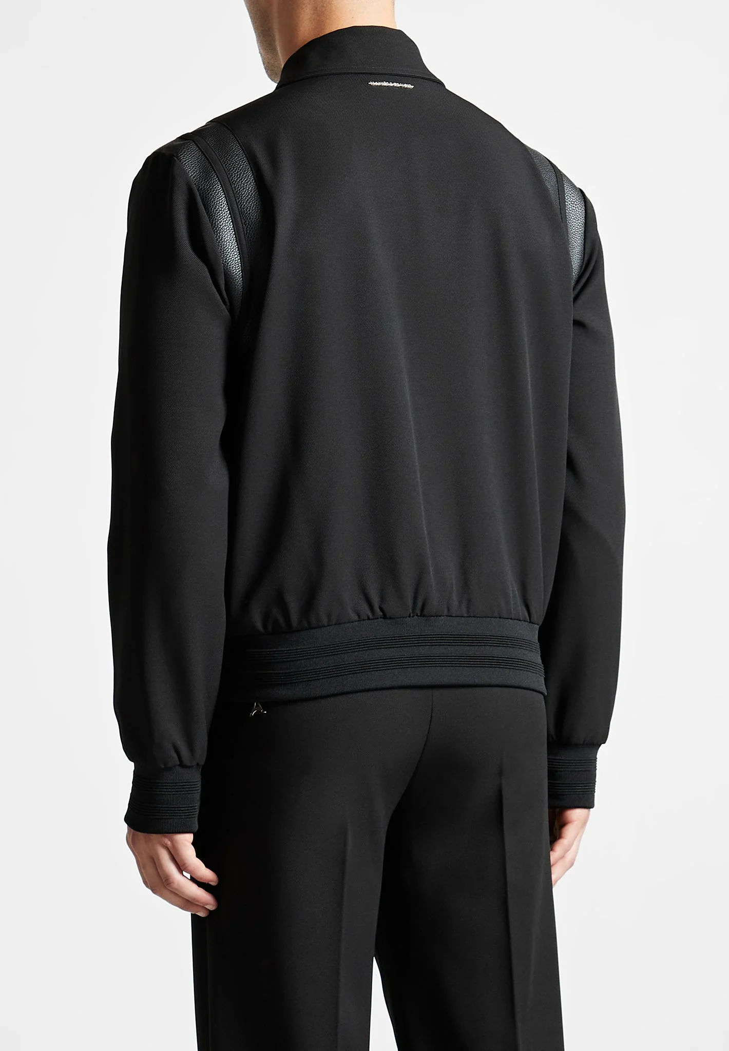 Leather Panelled Varsity Jacket - Black - Image 5