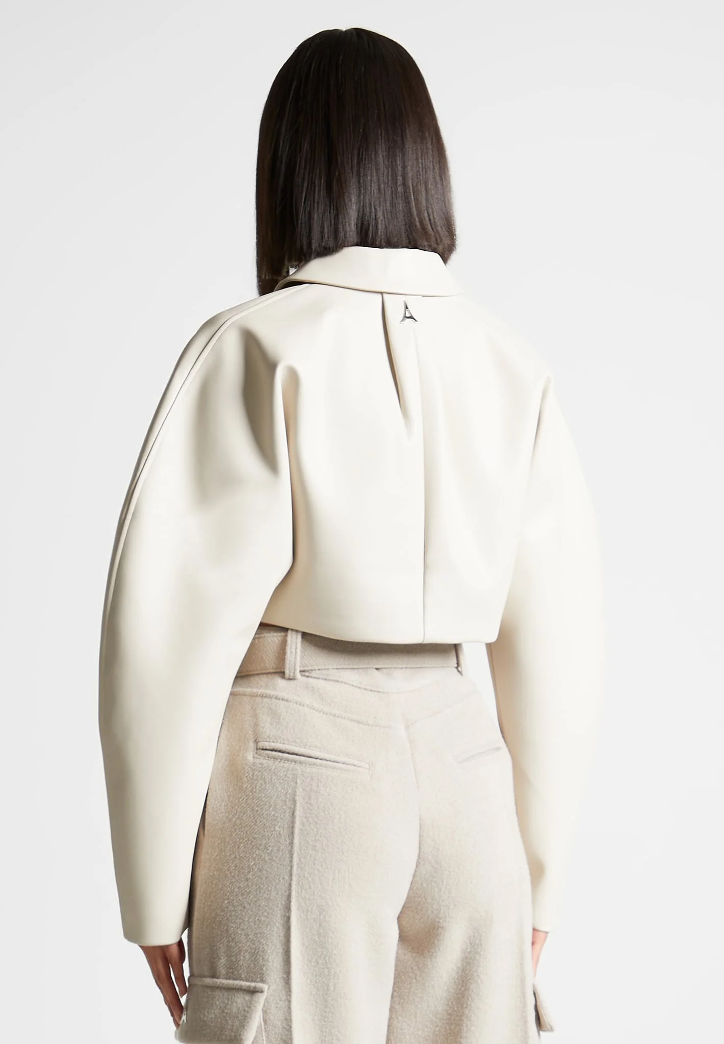 Leather Super Cropped Jacket - Beige - Image 3