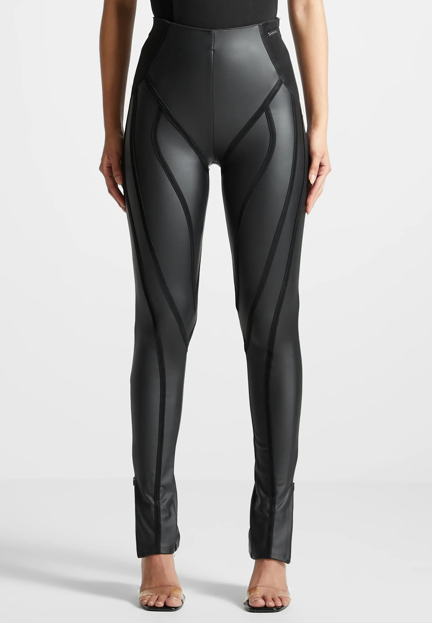 Matte Leather Contour Leggings - Black - Image 3