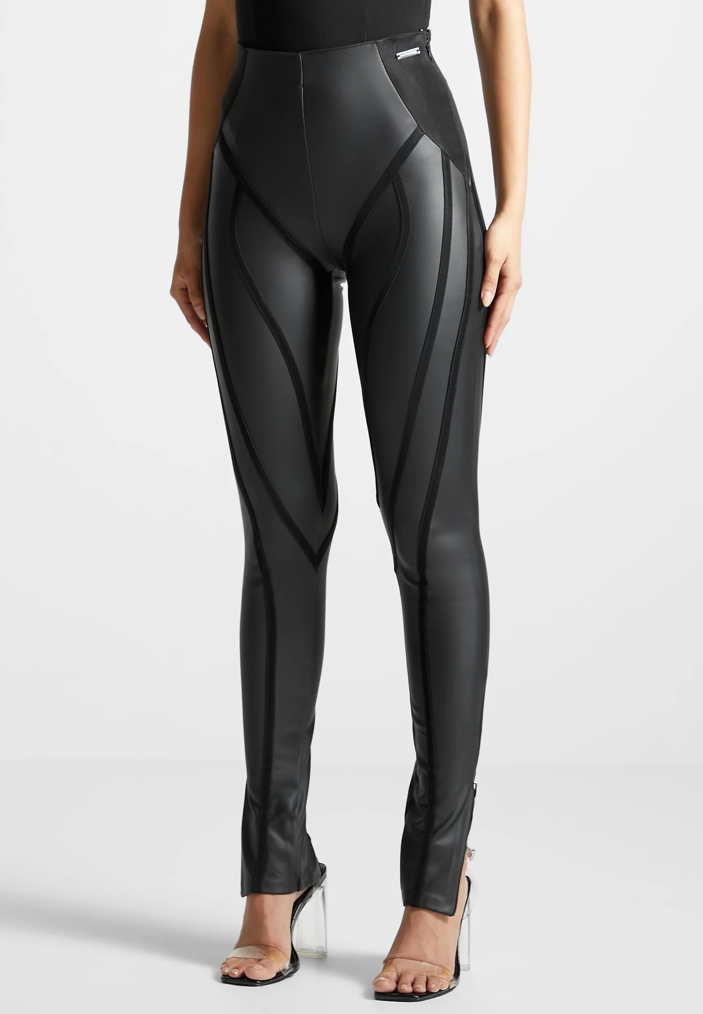 Matte Leather Contour Leggings - Black - Image 4