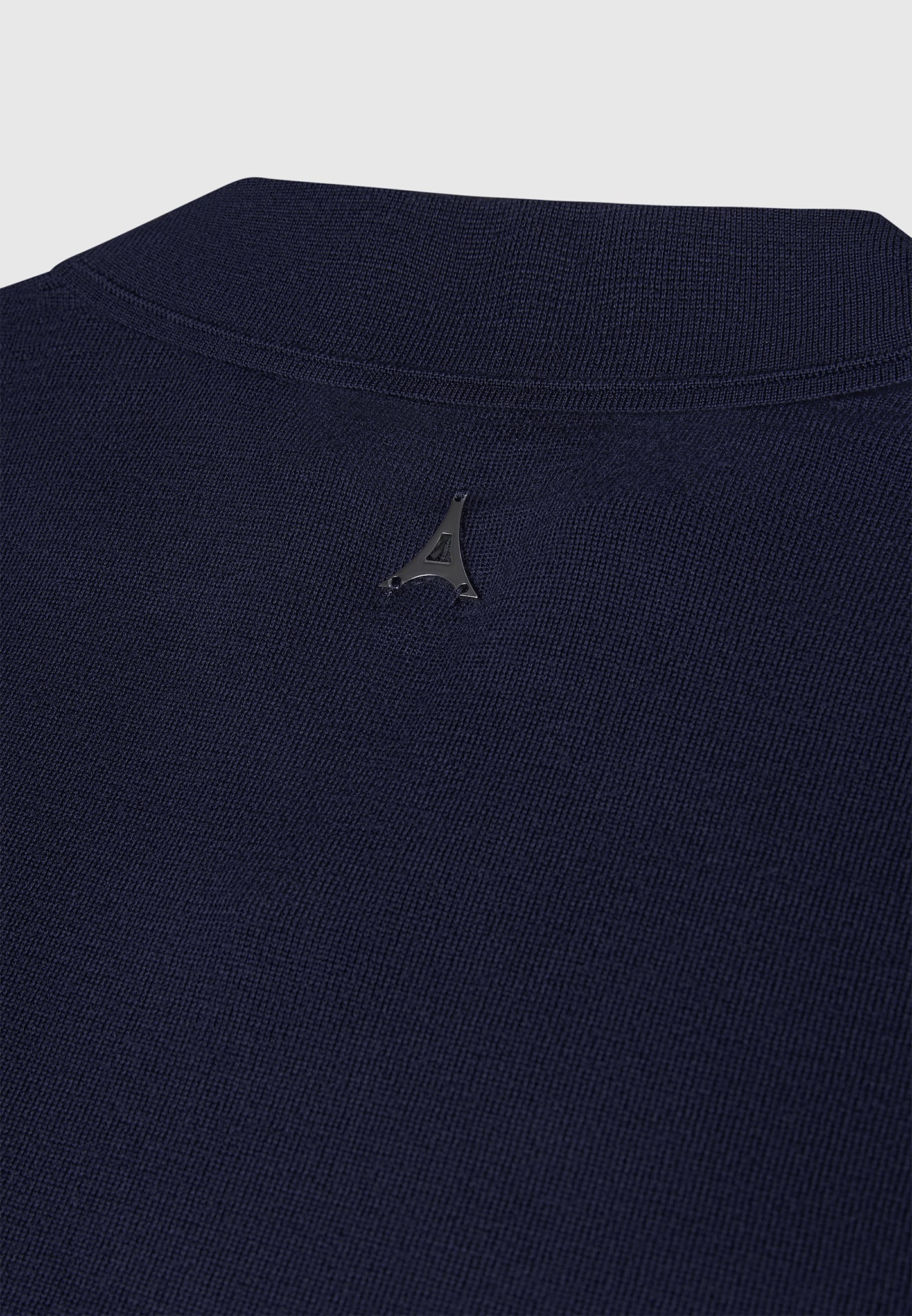Merino Wool Long Sleeve Revere Polo Shirt - Navy - Image 7