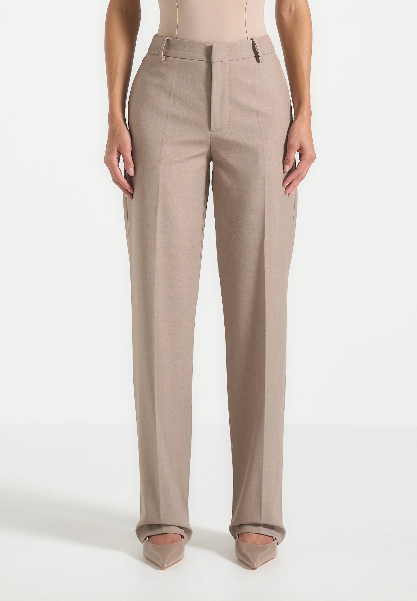 Nina - Cigarette Fit Tailored Trousers - Mushroom - Image 3