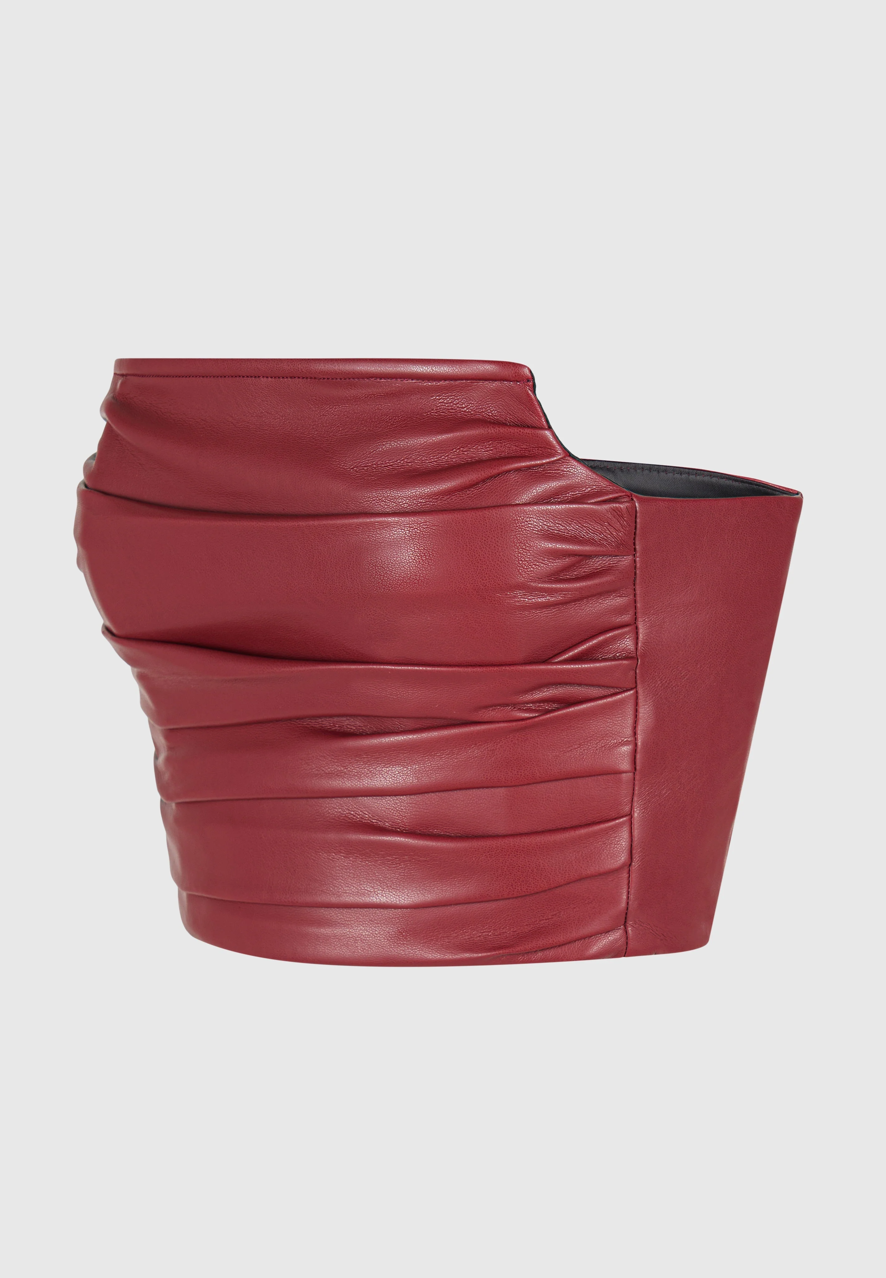 Pleated Bandeau Leather Corset Top - Wine Red - Image 7