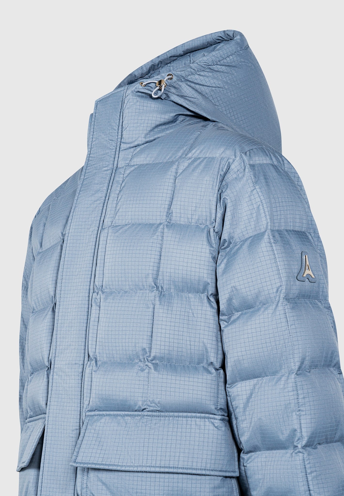 Quilted Longline Puffer Coat - Steel Blue - Image 5