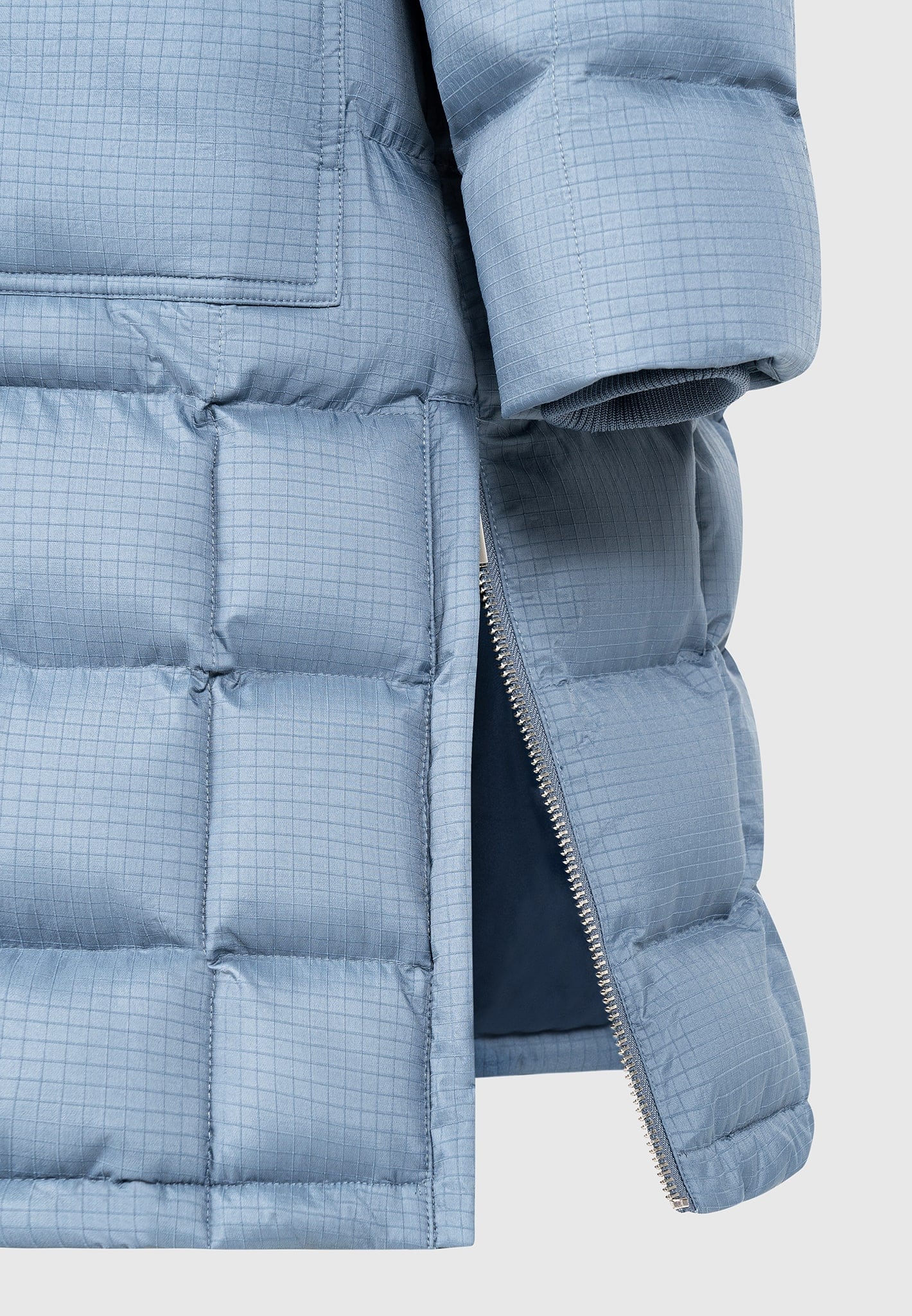 Quilted Longline Puffer Coat - Steel Blue - Image 6