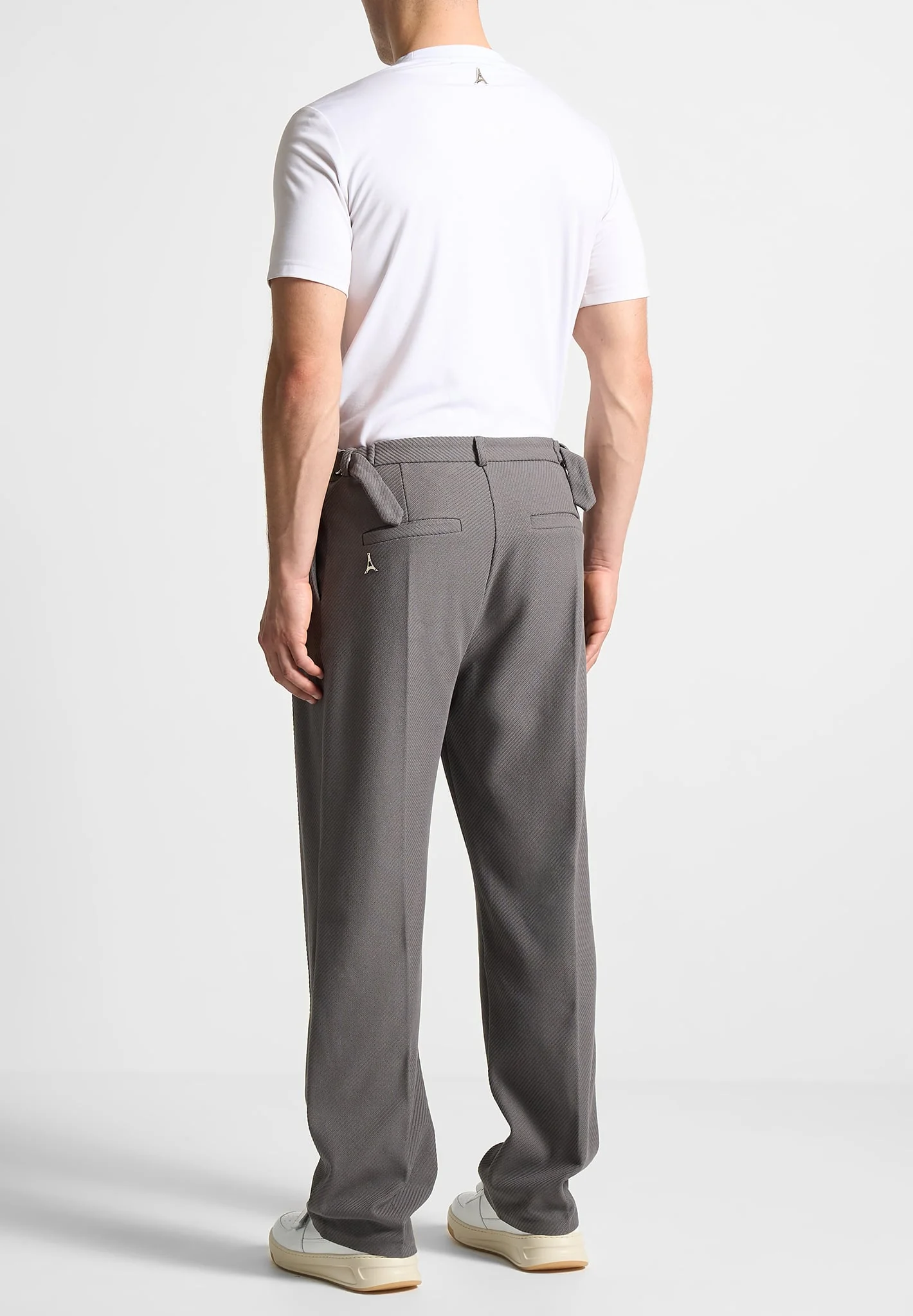 Relaxed Fit Twill Pleated Tailored Trousers - Grey - Image 4