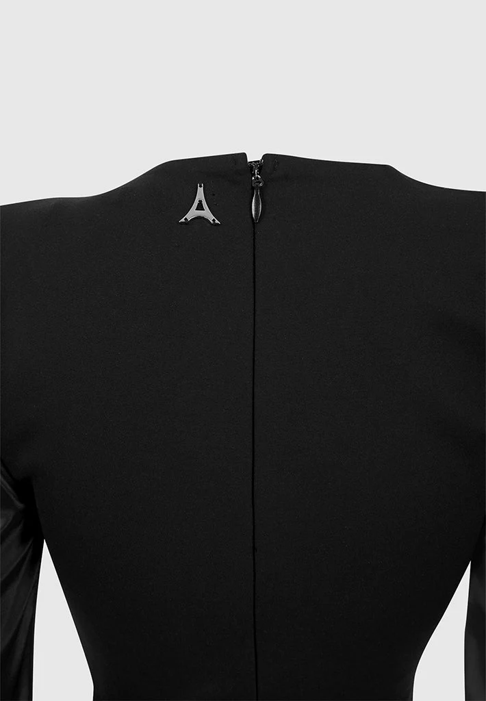 Satin and Bandage Flared Jumpsuit - Black - Image 6