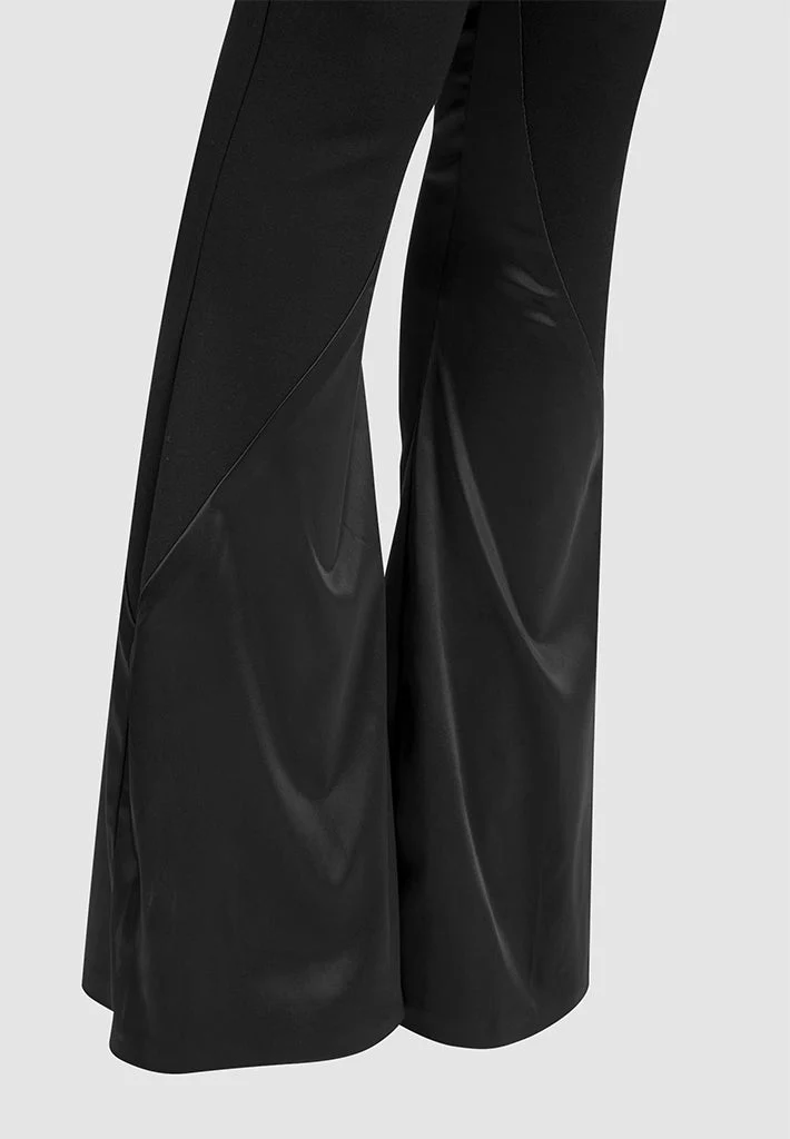 Satin and Bandage Flared Jumpsuit - Black - Image 7