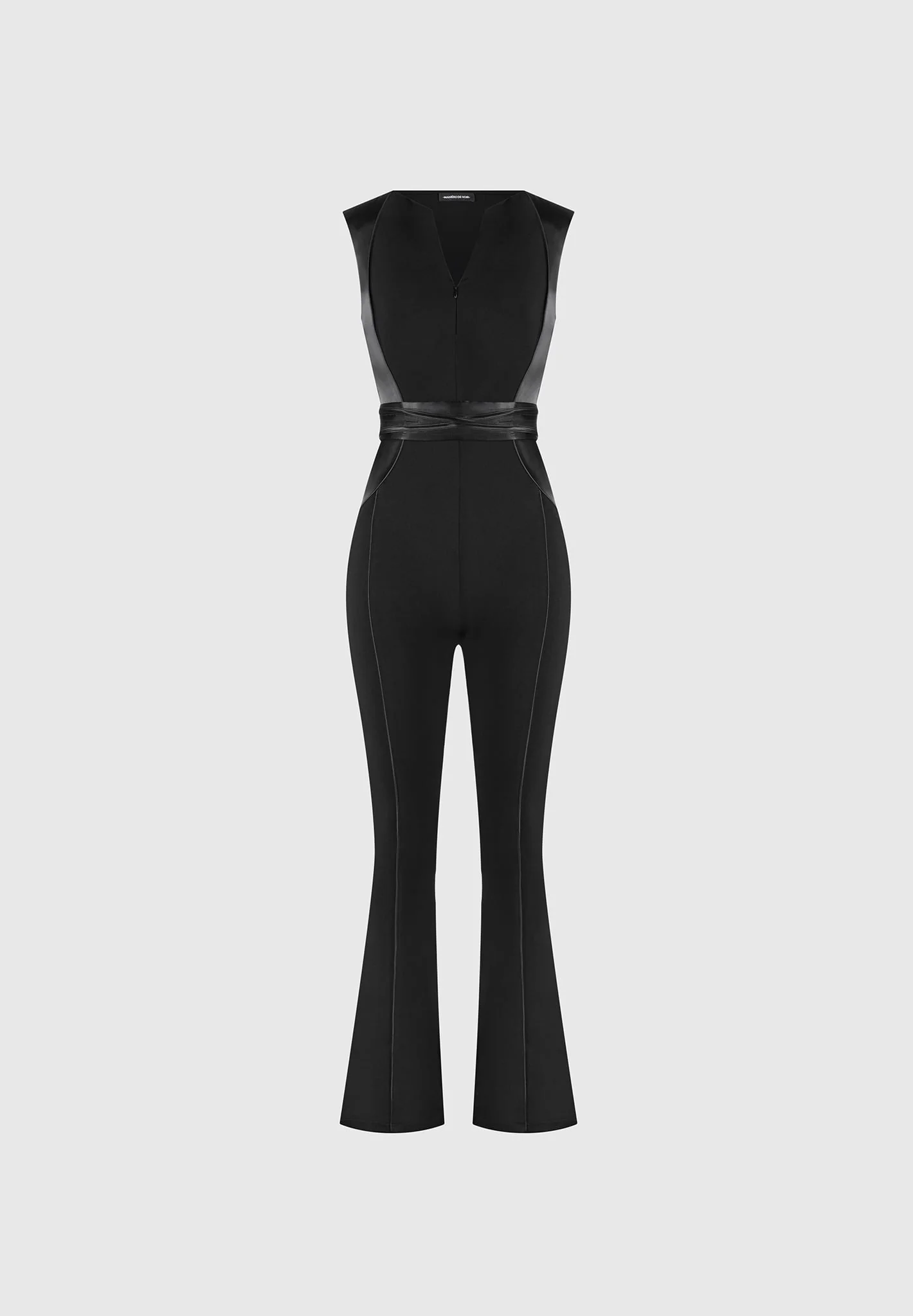 Satin Contour Flared Jumpsuit - Black - Image 13
