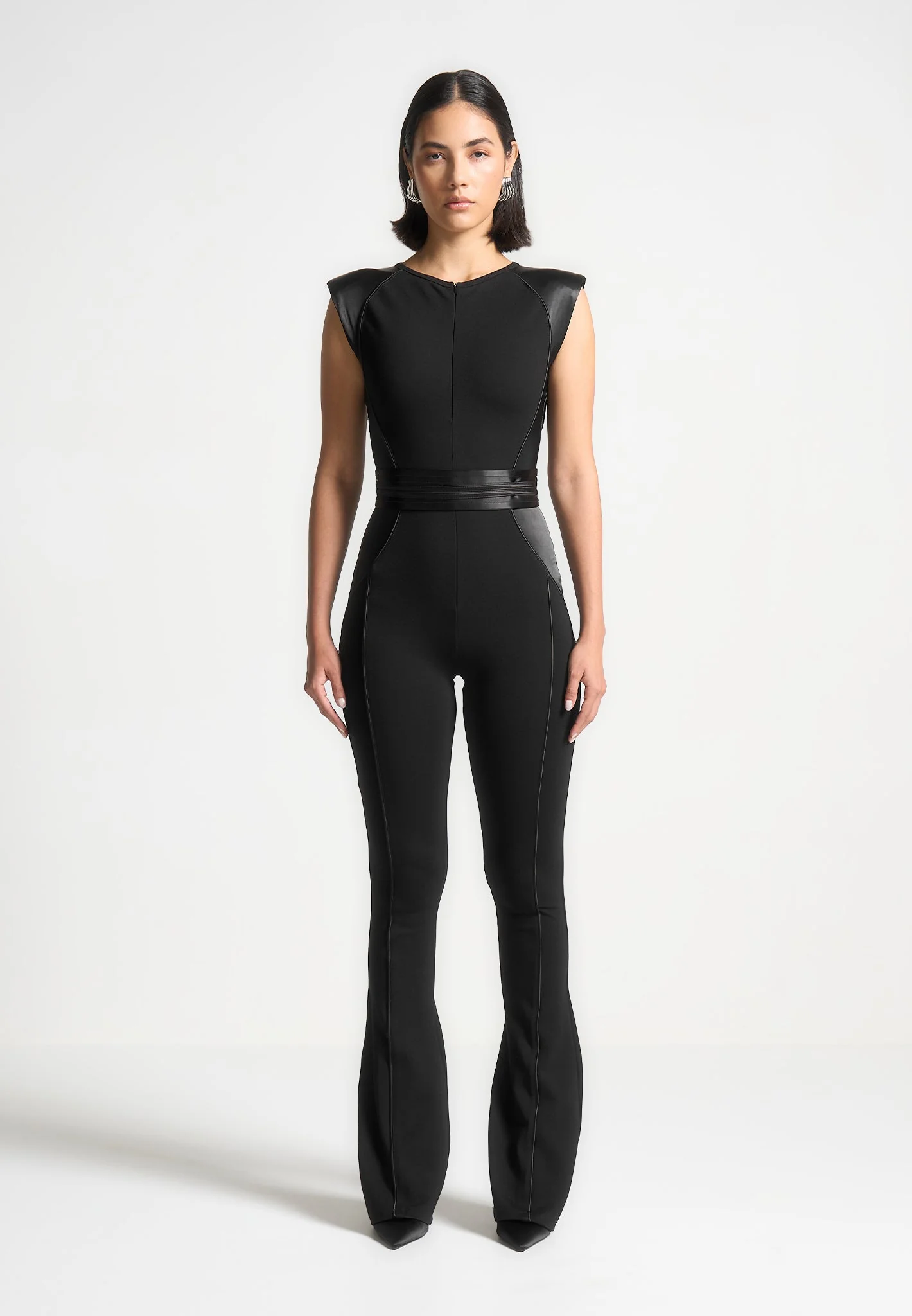 Satin Contour Flared Jumpsuit - Black - Image 4