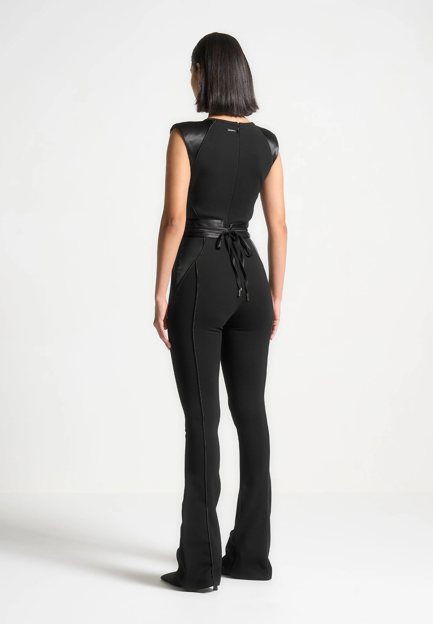 Satin Contour Flared Jumpsuit - Black - Image 5