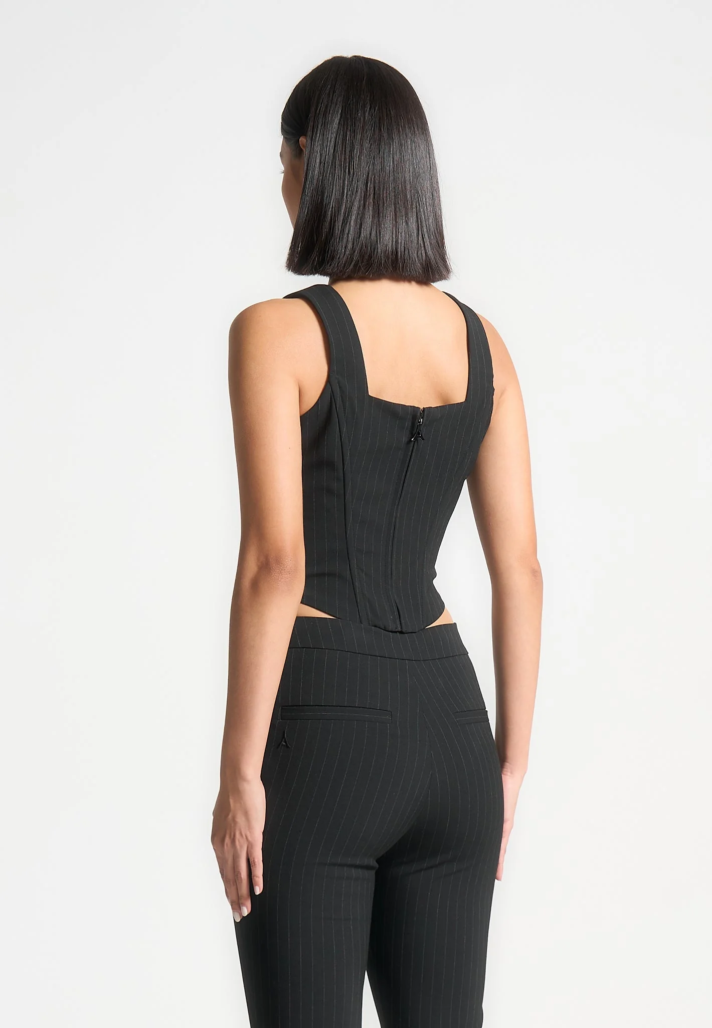 Square Neck Pinstripe Corset Top - Black - Image 4