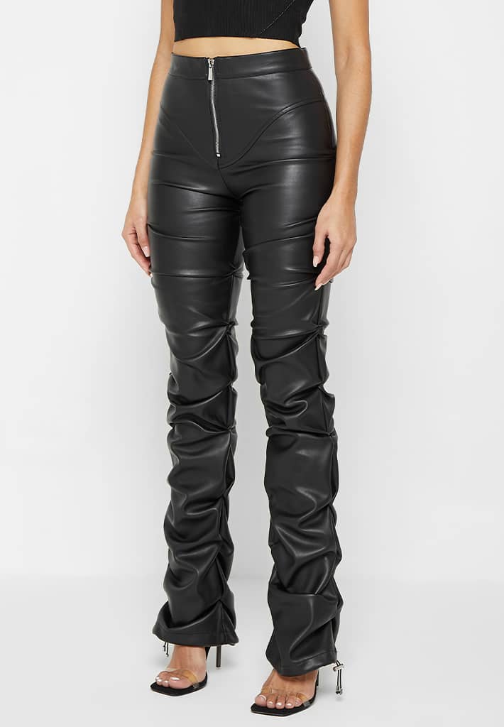 Tacked Leather Flared Trousers - Black - Image 4