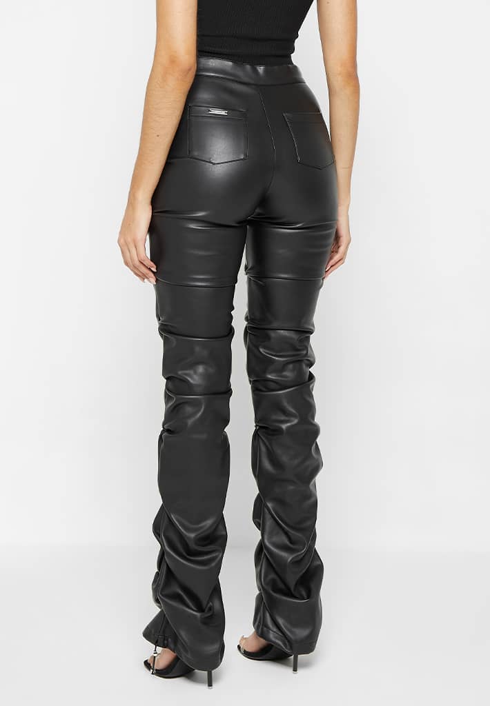 Tacked Leather Flared Trousers - Black - Image 5