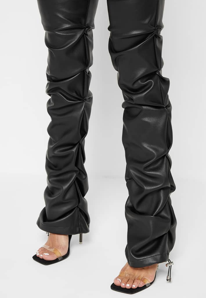 Tacked Leather Flared Trousers - Black - Image 7