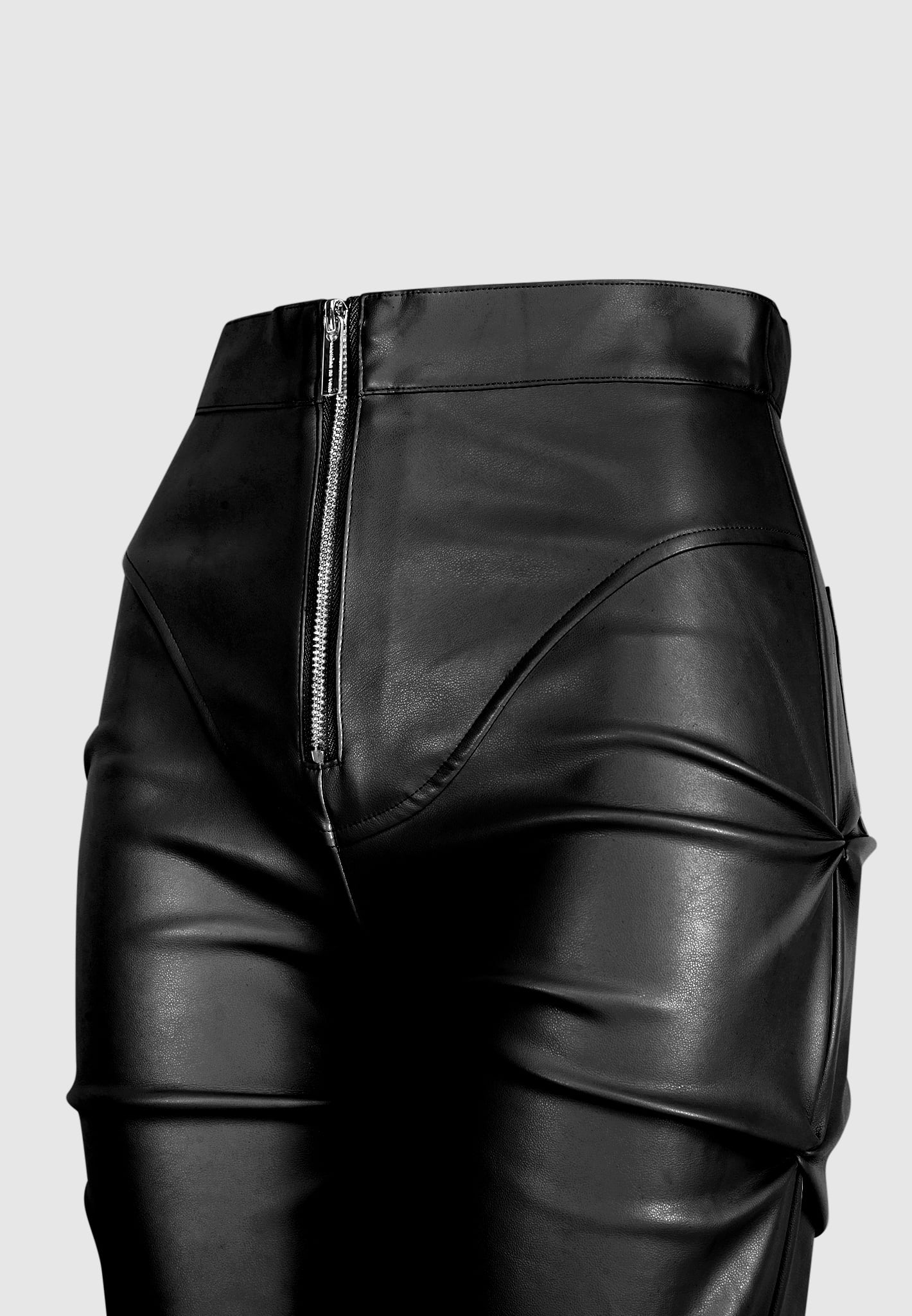 Tacked Leather Flared Trousers - Black - Image 8